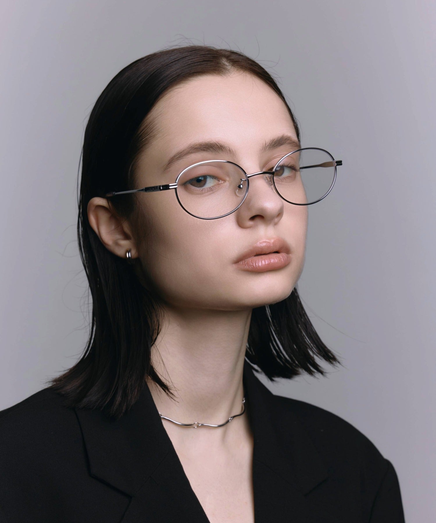 [クリア]オーバルメタルフレームアイウェア