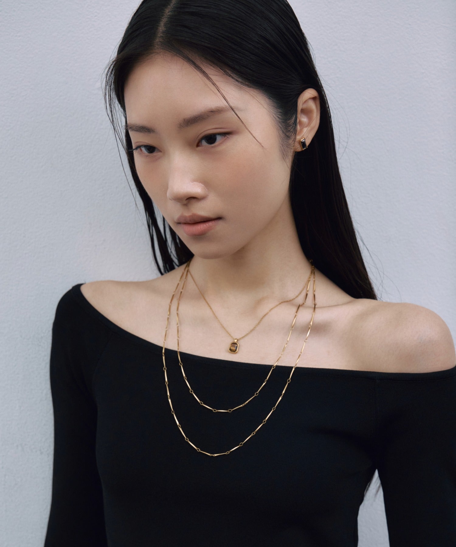【展示会商品(9月下旬発送予定)】[ゴールド]モダンストーンネックレス