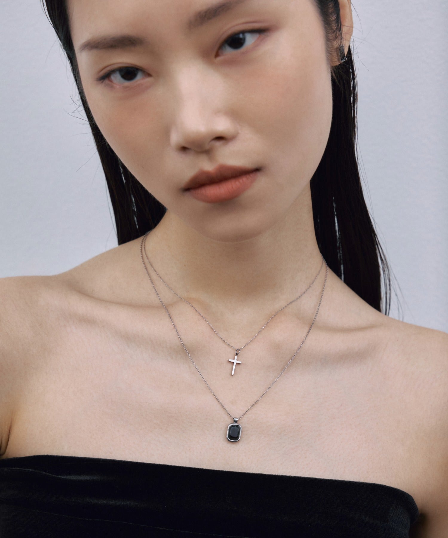 【展示会商品(9月下旬発送予定)】[シルバー]モダンストーンネックレス