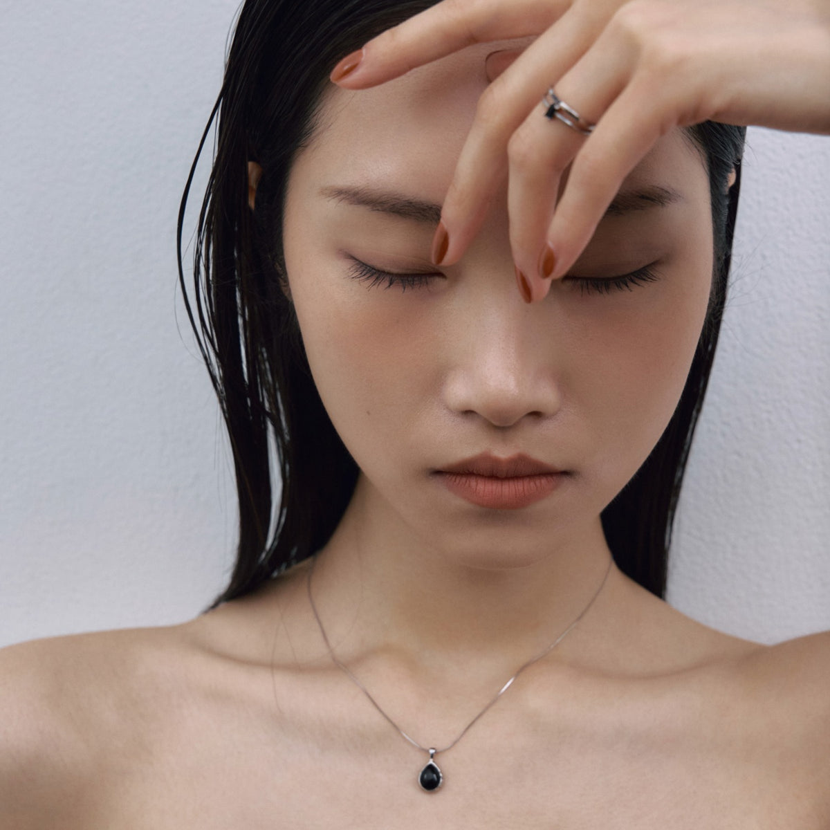 展示会商品(9月下旬発送予定)】[シルバー]ドロップストーンネックレス