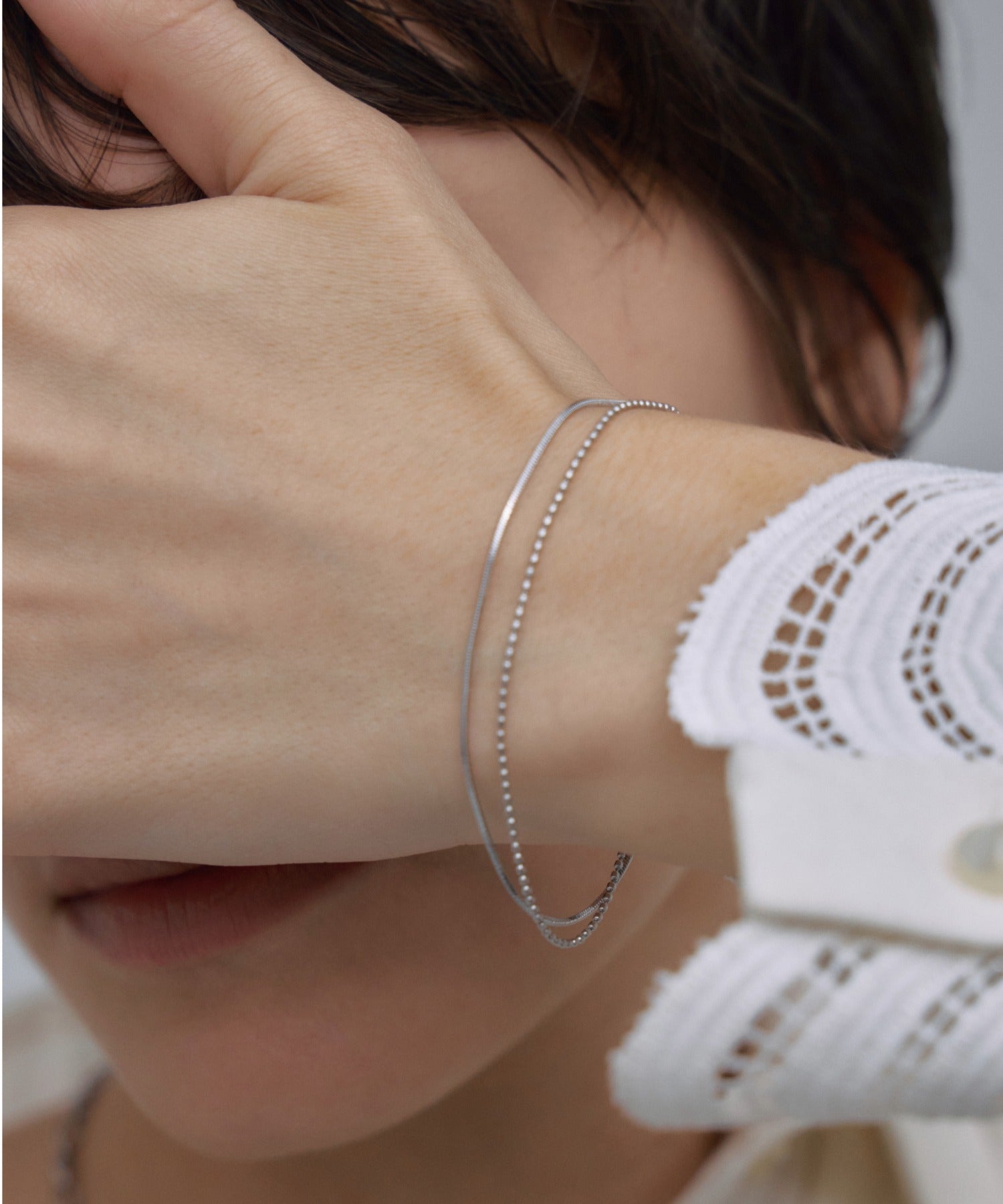 【展示会商品(10月下旬発送予定)】[シルバー]スネークボール レイヤードブレスレット