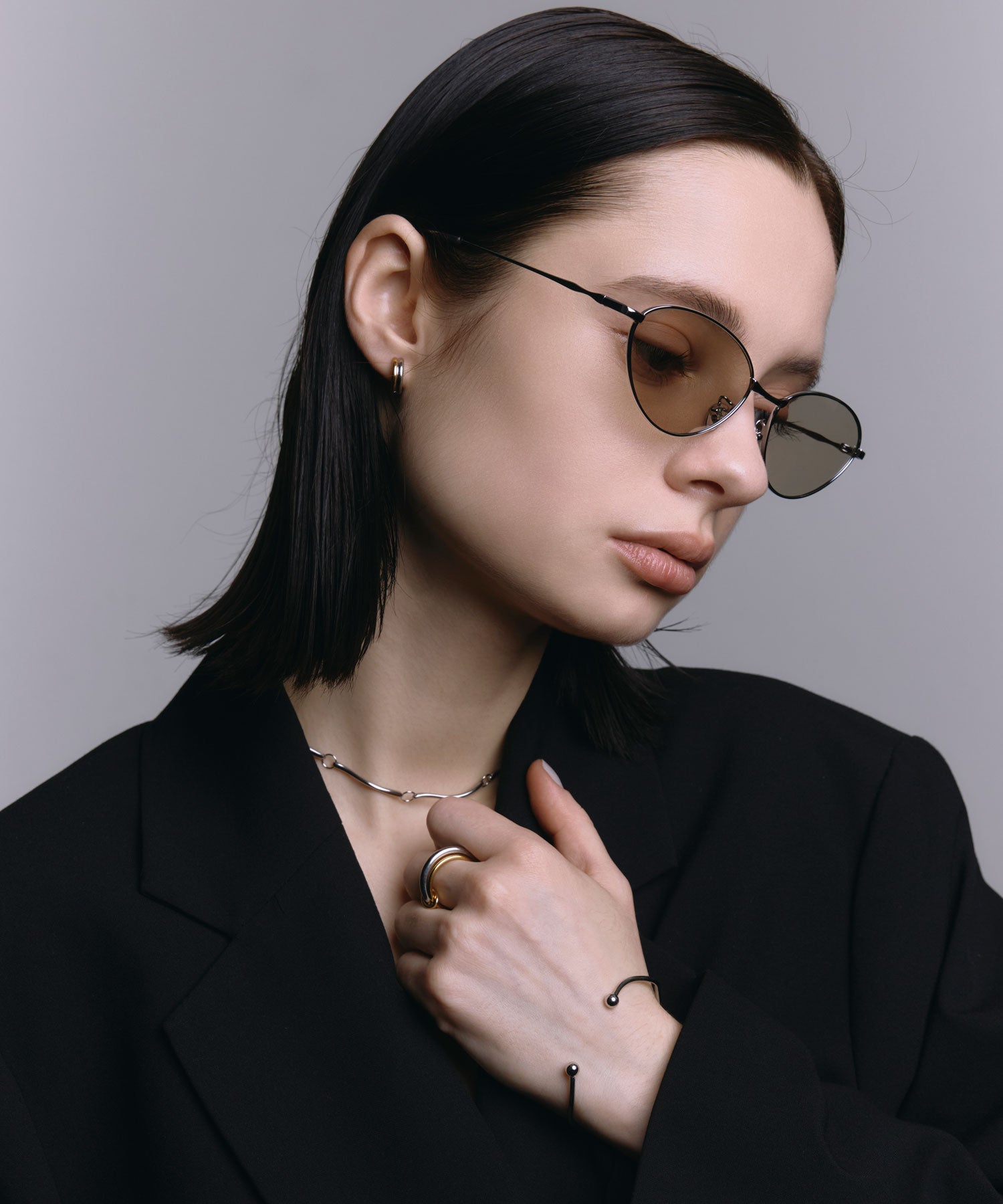 [ベージュ]カラーレンズソフトフォックスメタルフレーム