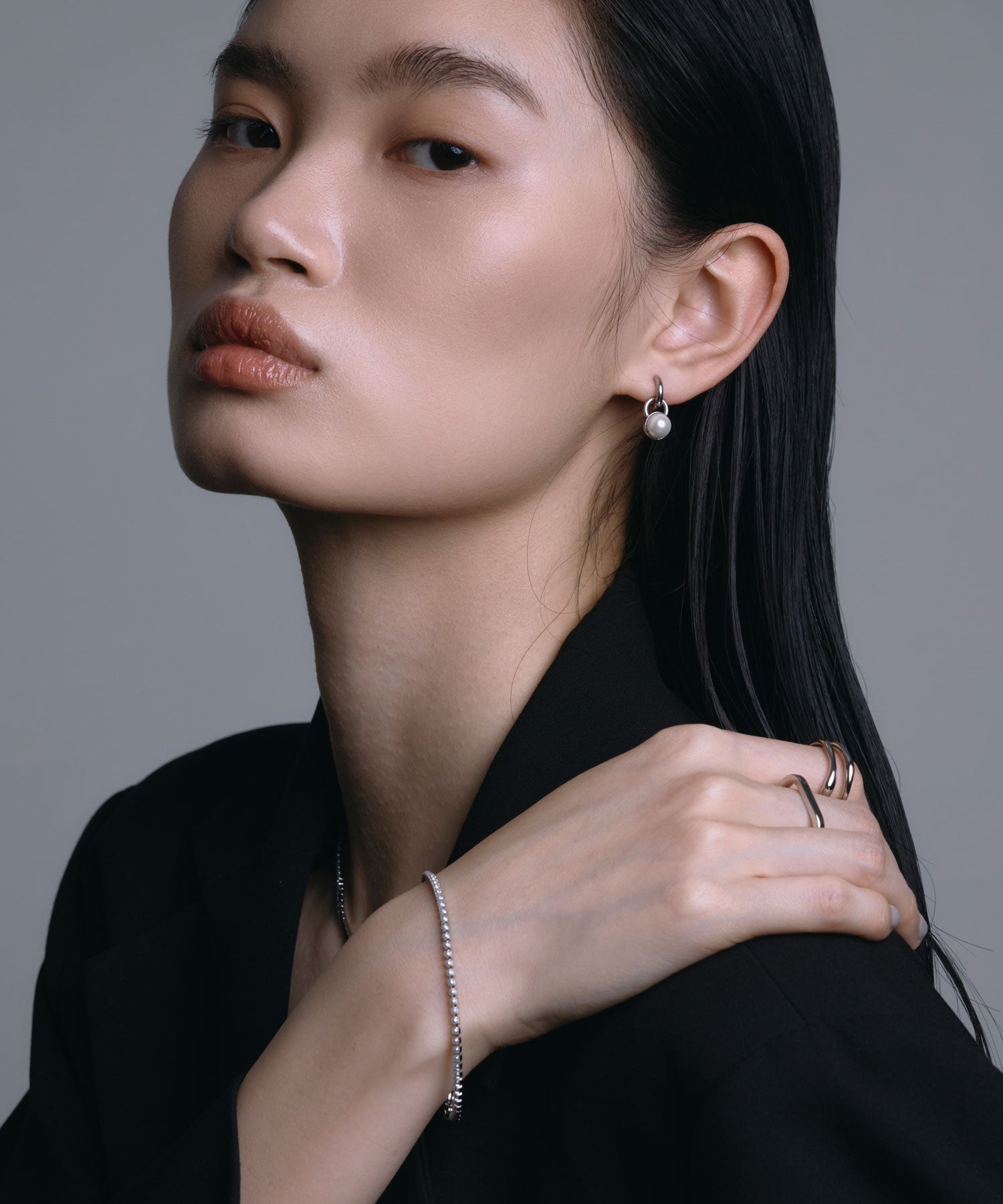 [銀色]水滴珍珠耳環