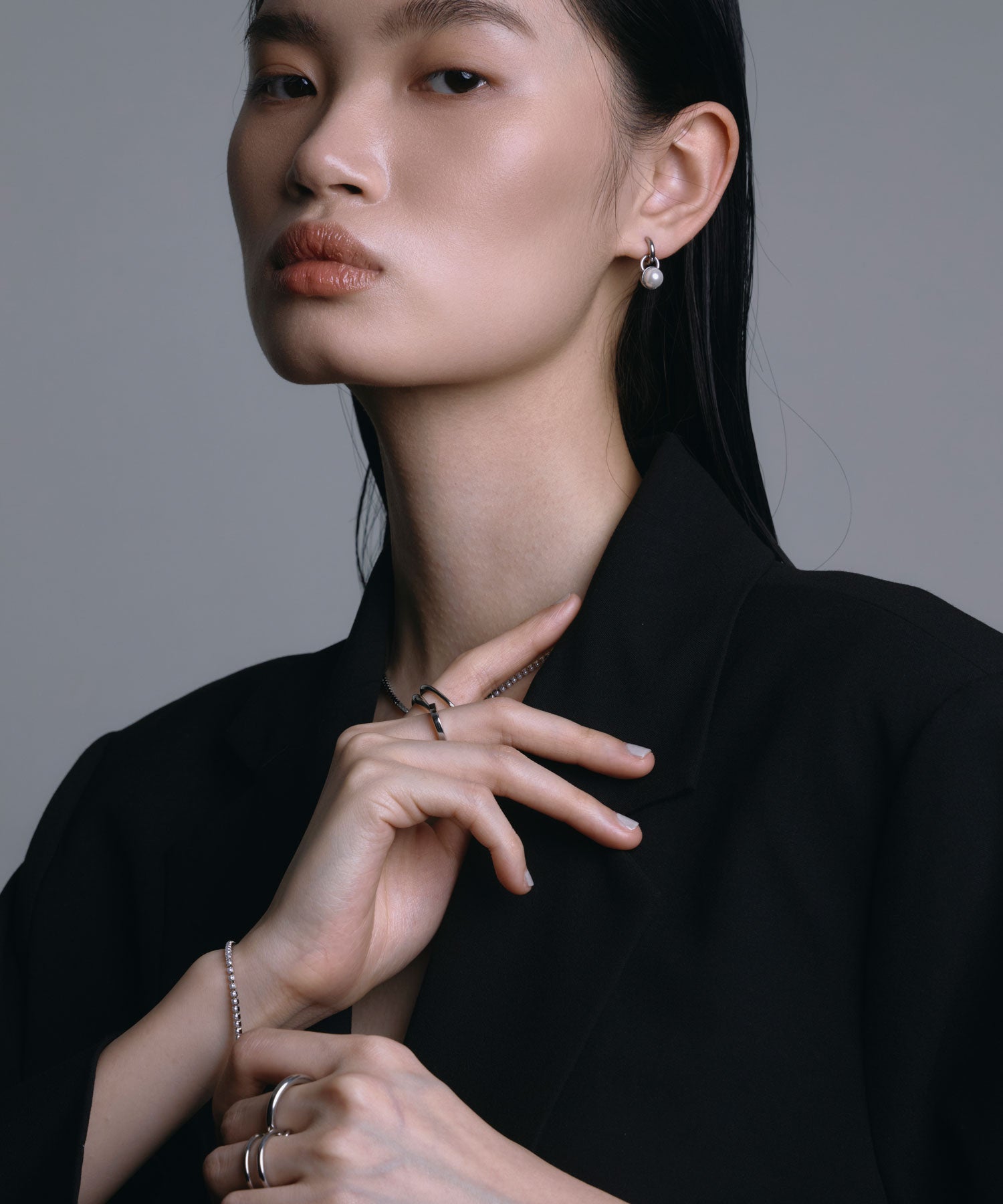 [銀色]水滴珍珠耳環