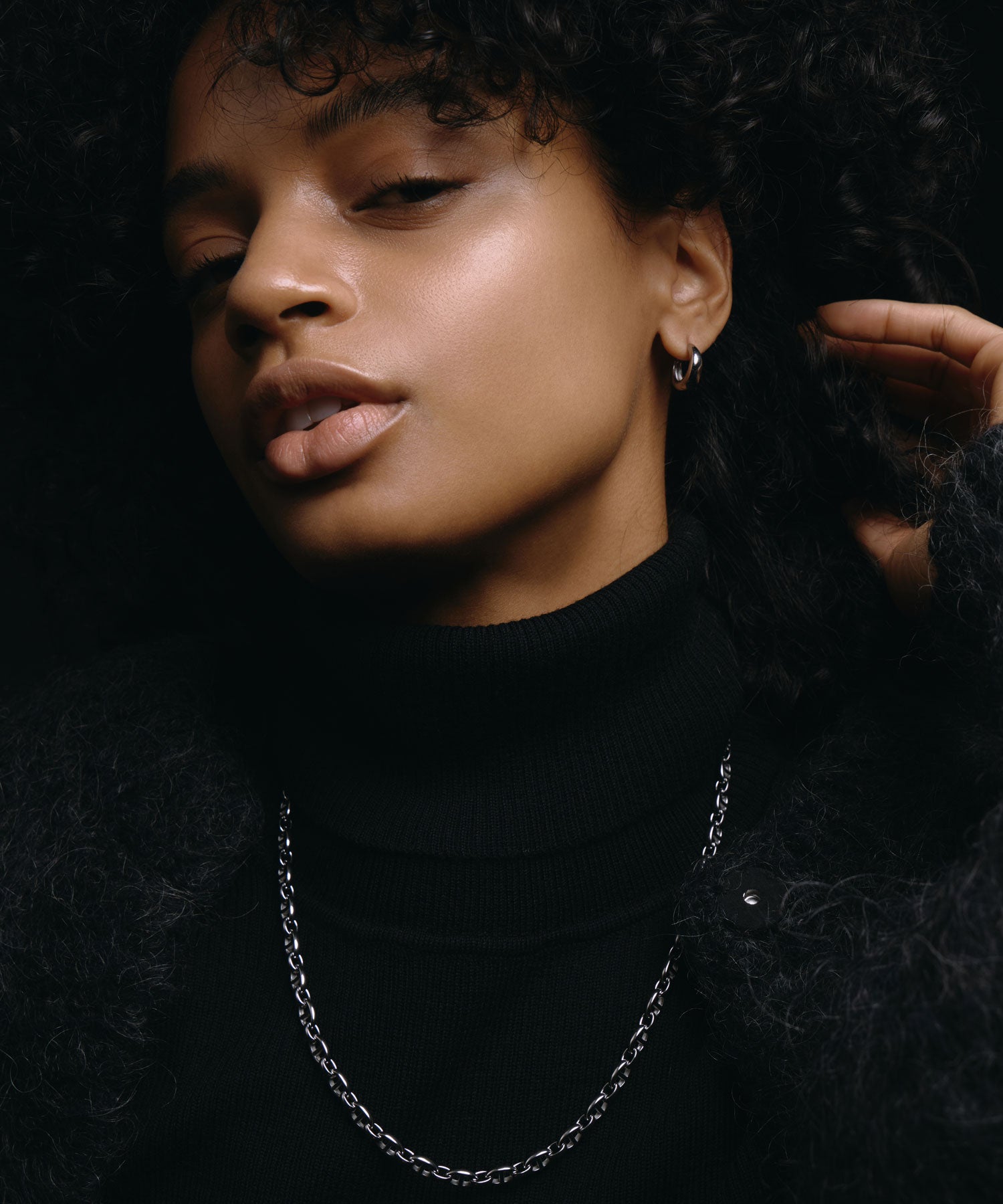 [シルバー]ドロップフープピアス