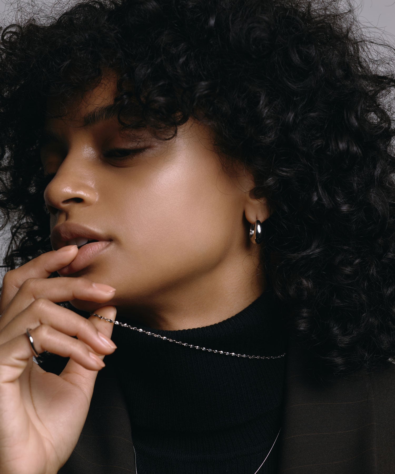 [シルバー]ドロップフープピアス