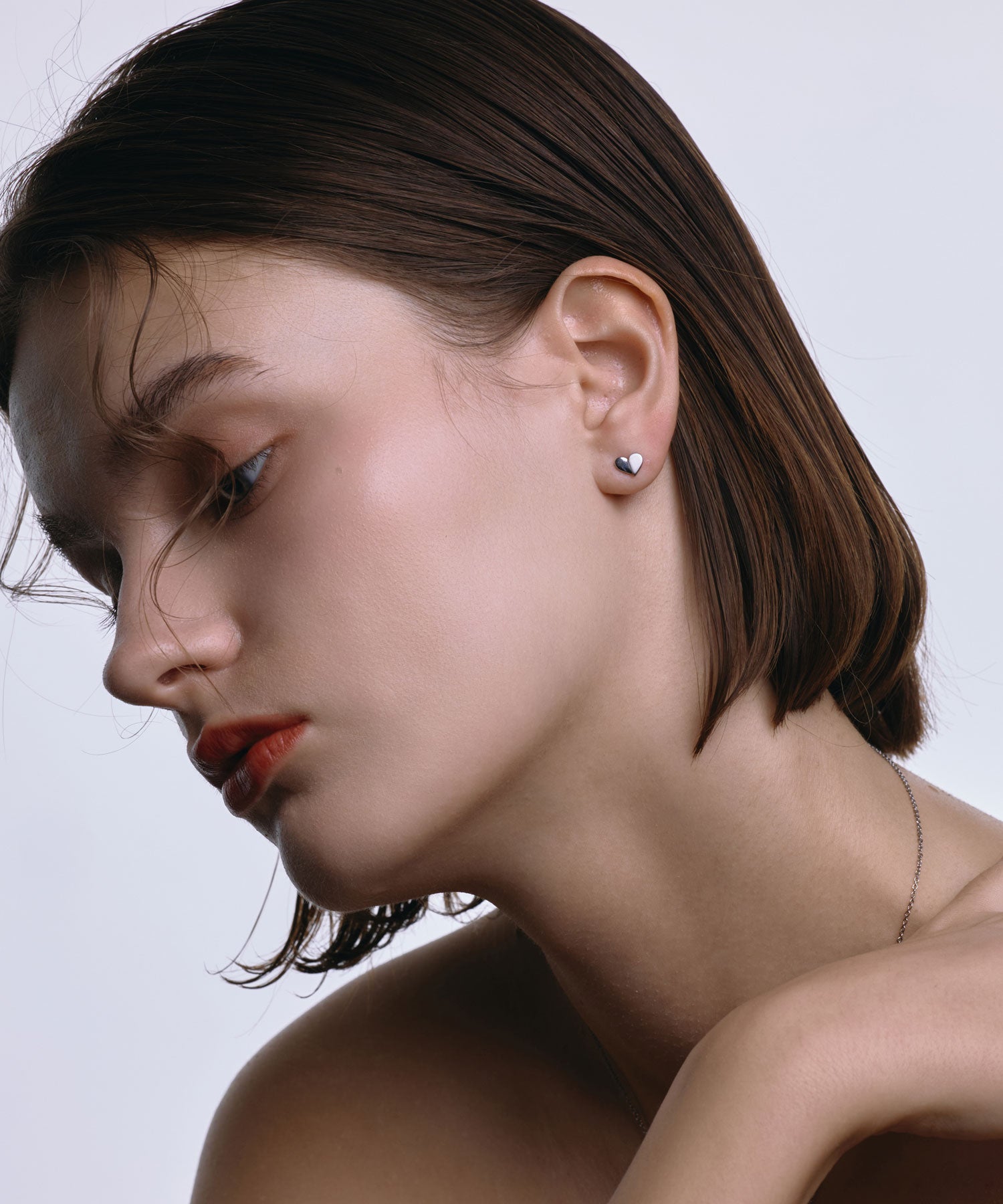 [シルバー]デュアルハートテクスチャーピアス