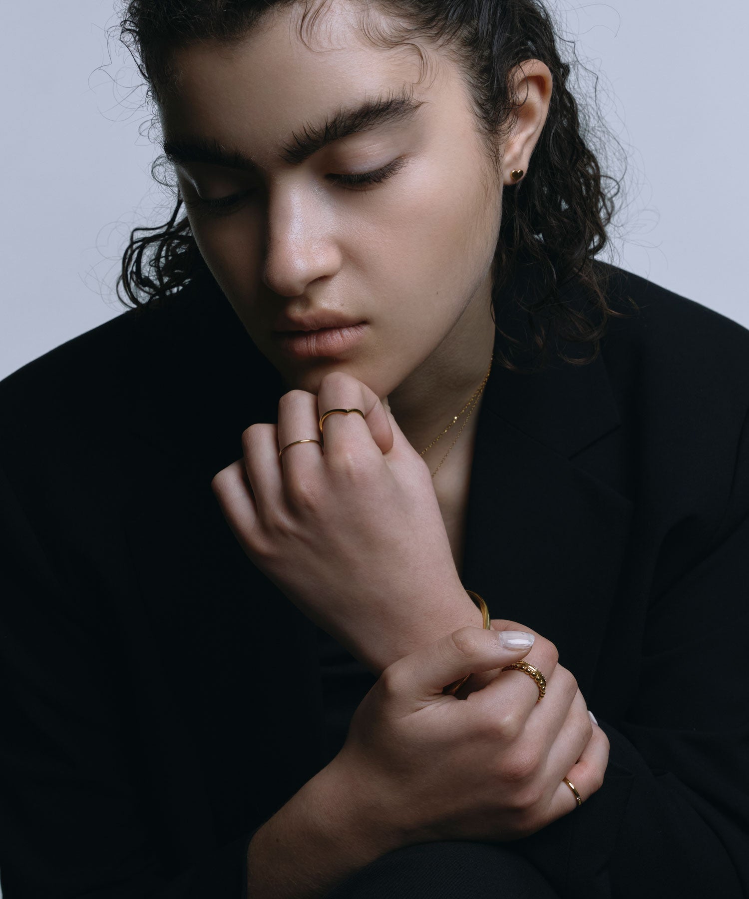 [ゴールド]デュアルハートテクスチャーピアス