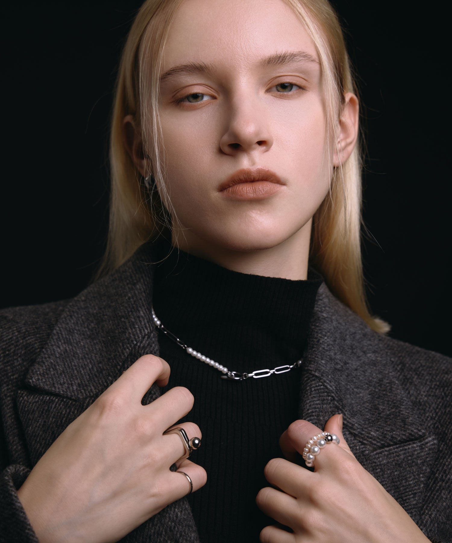 [シルバー]デュアリティパールネックレス