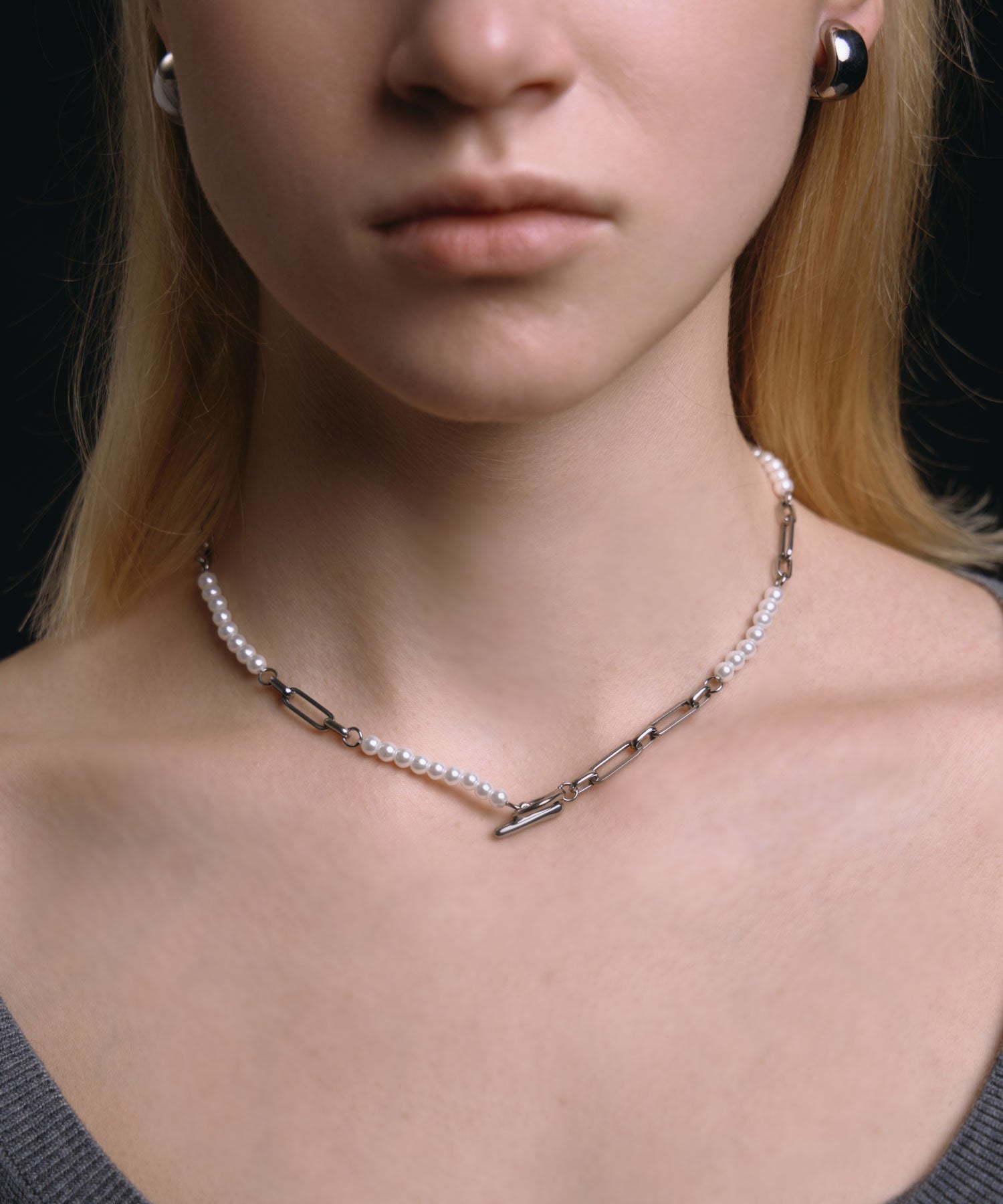 [シルバー]デュアリティパールネックレス