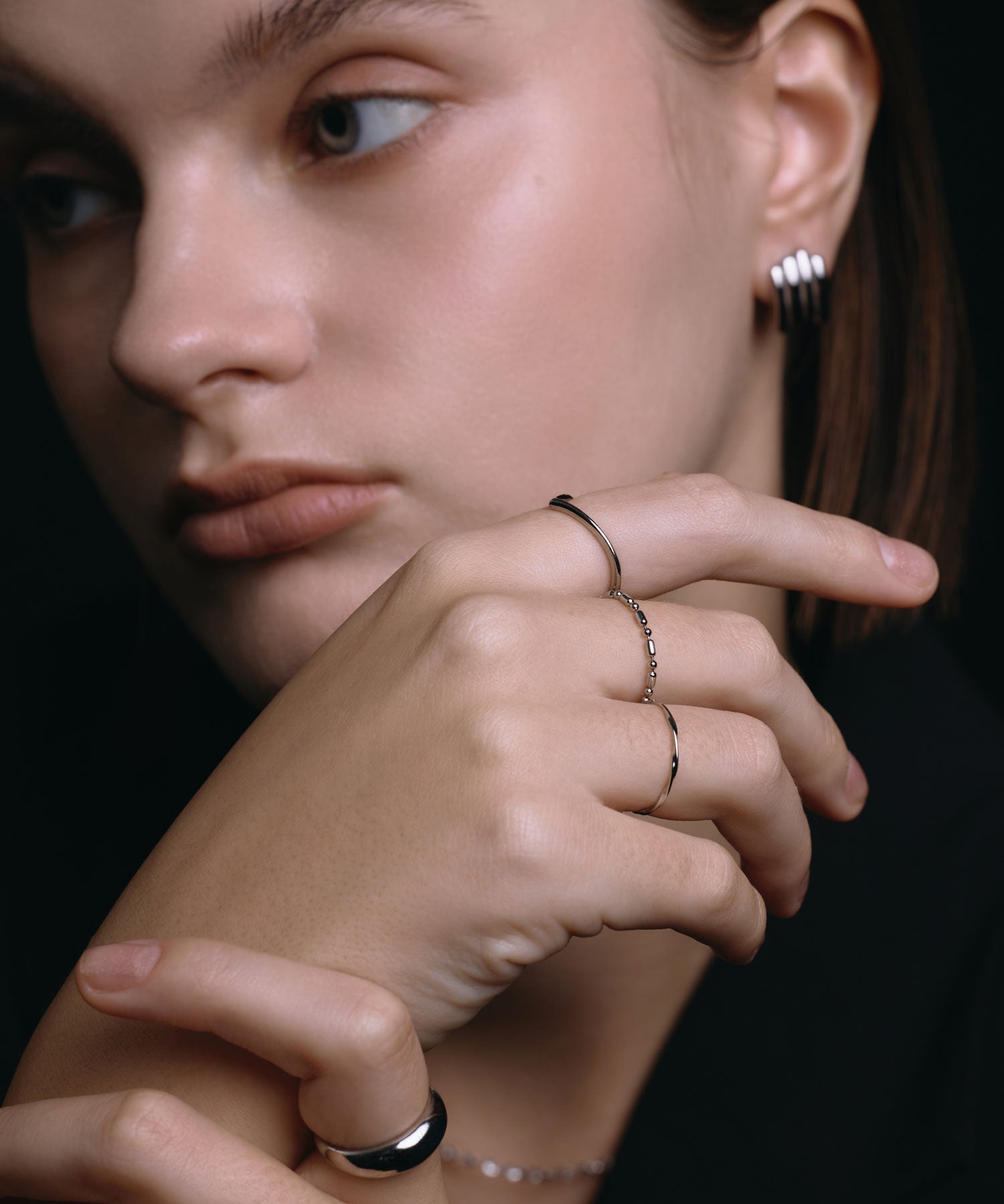 [銀色] 銳邊線戒指