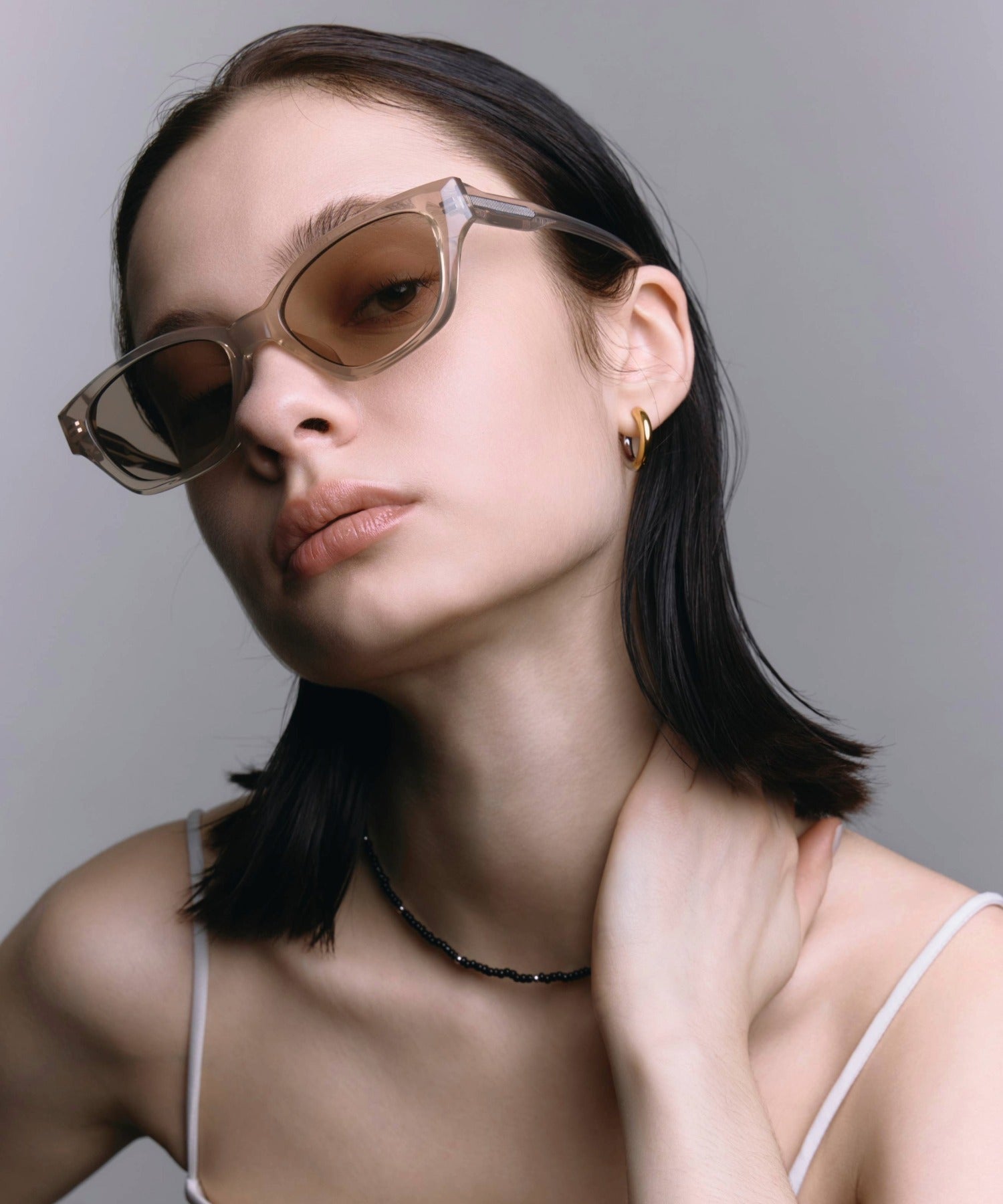 [ベージュ]スクエアアセテートフレーム