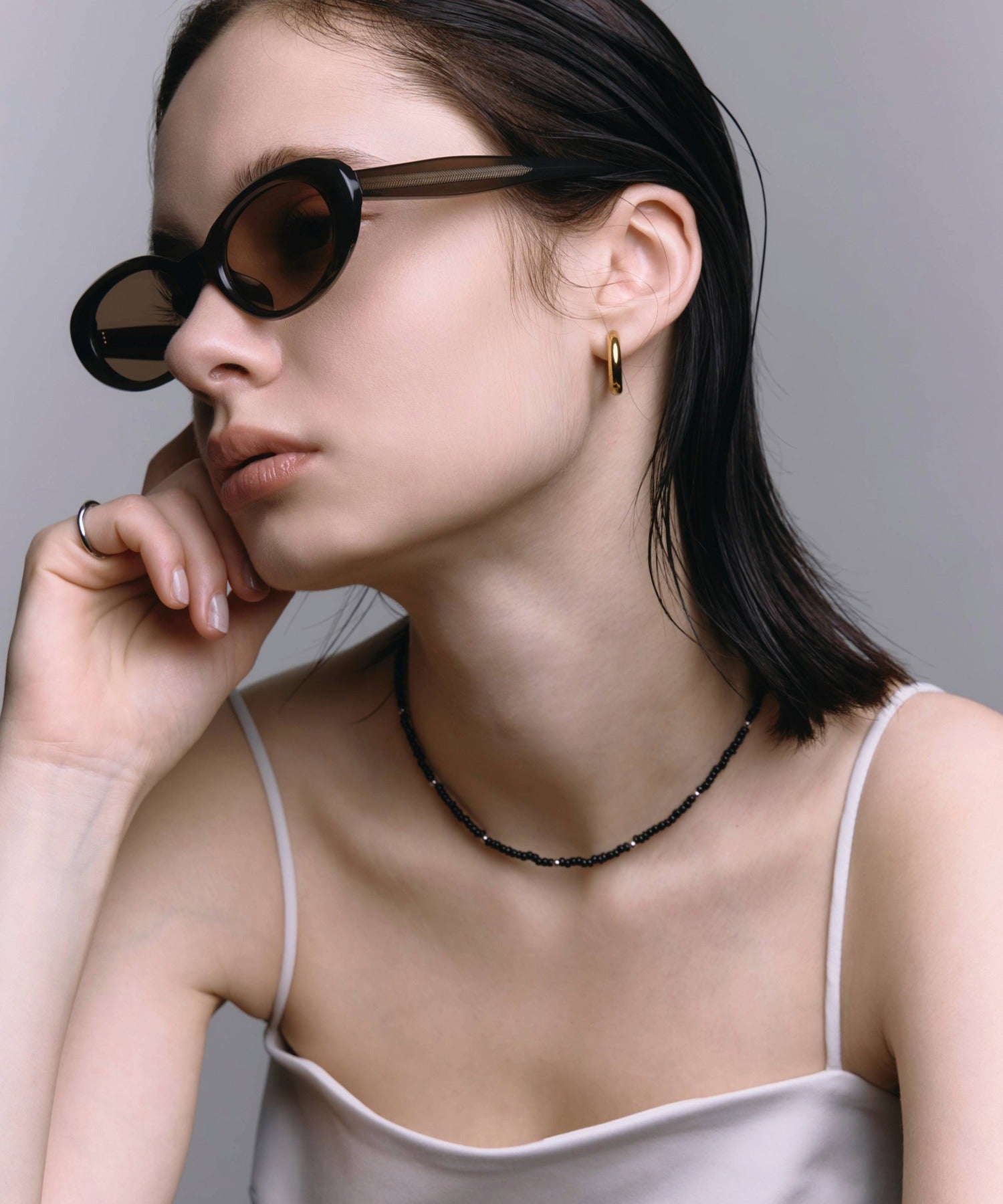 [オリーブ]オーバルアセテートフレーム