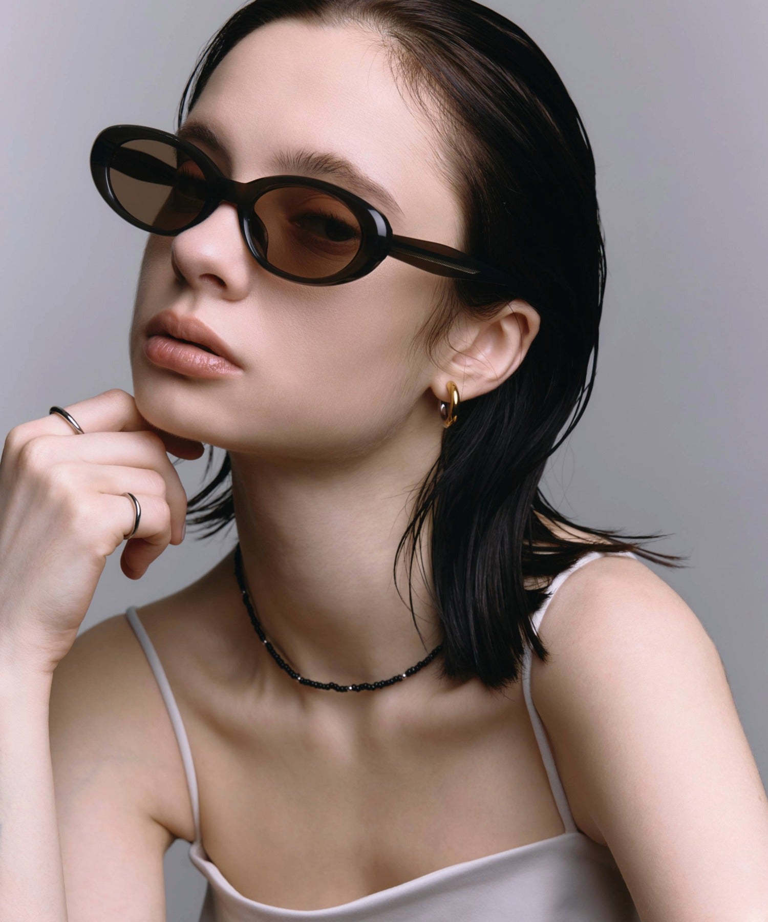 [オリーブ]オーバルアセテートフレーム