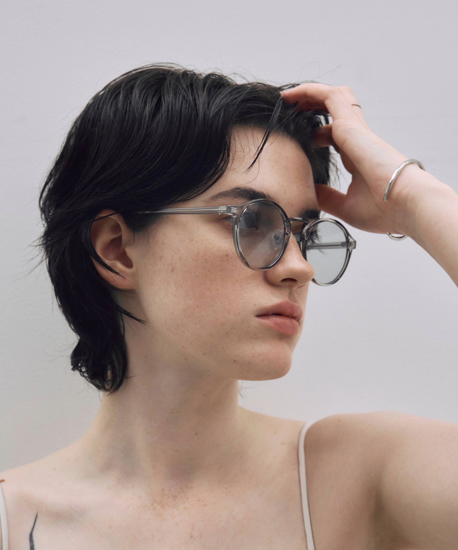 [グレー]シアーメタルコンビボストンフレーム