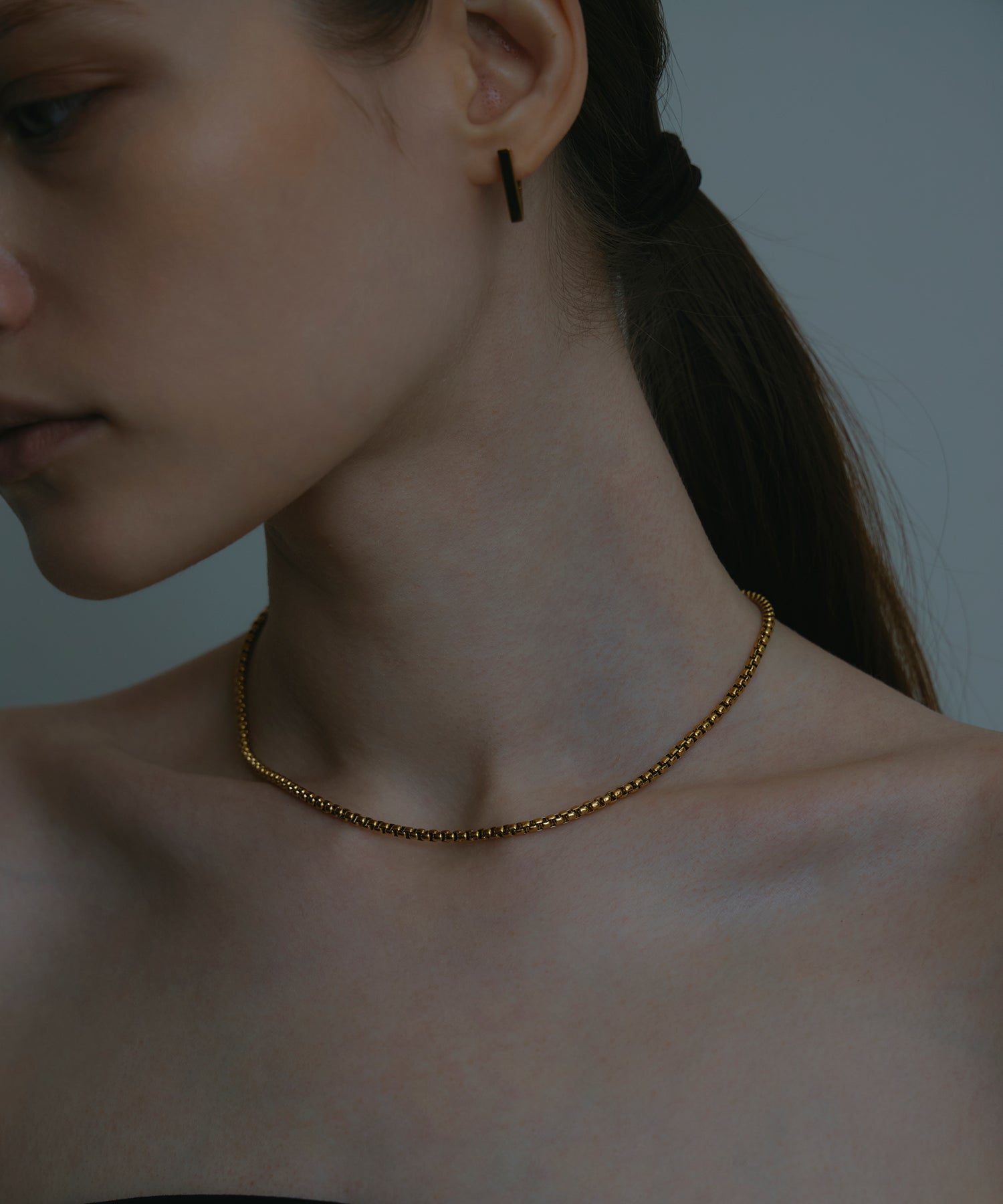 アークボックスチェーンネックレス　ゴールド　金属アレルギー対応　サージカルステンレス