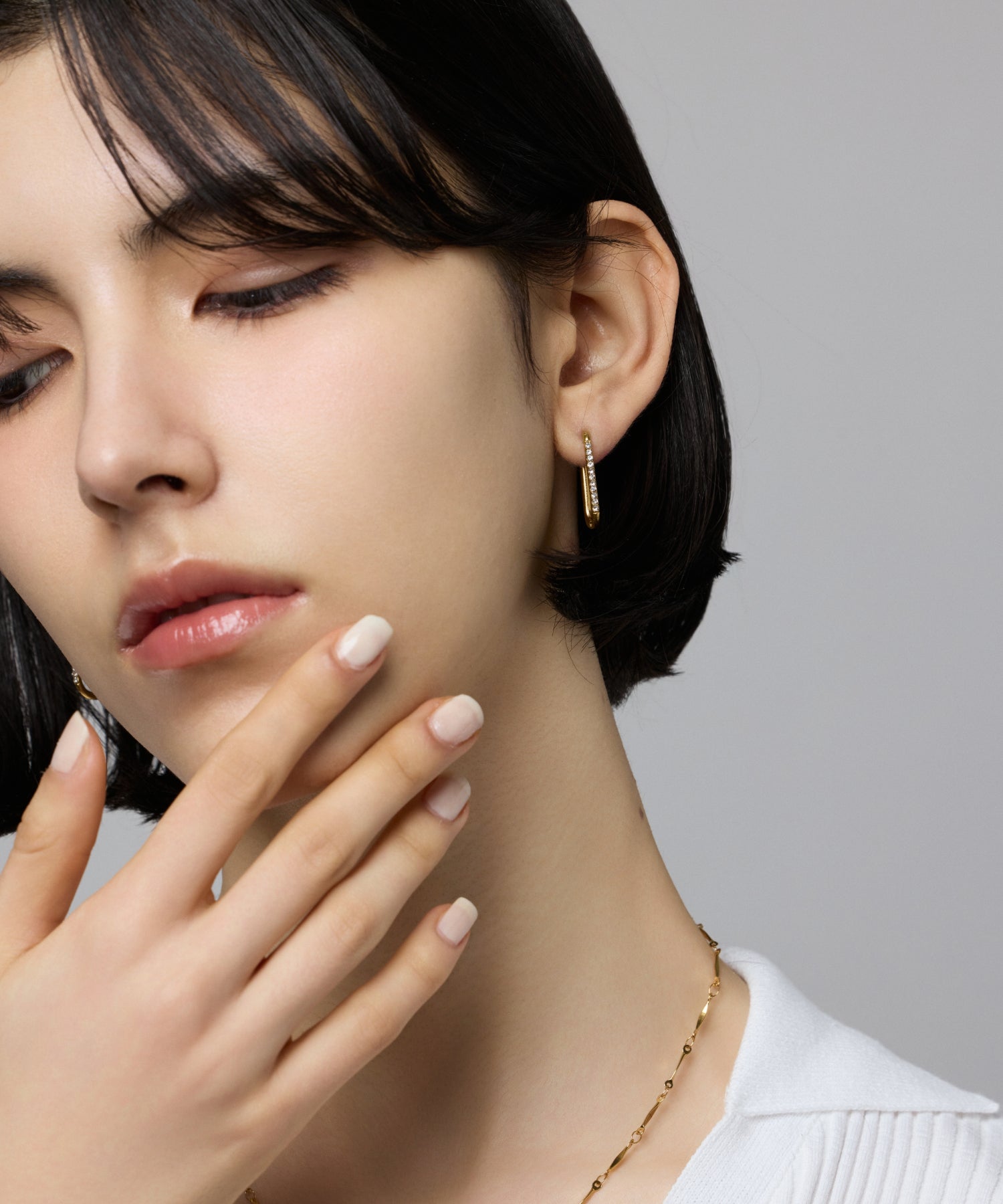 ゴールド　ジルコニアUラインピアス　金属アレルギー対応　サージカルステンレス
