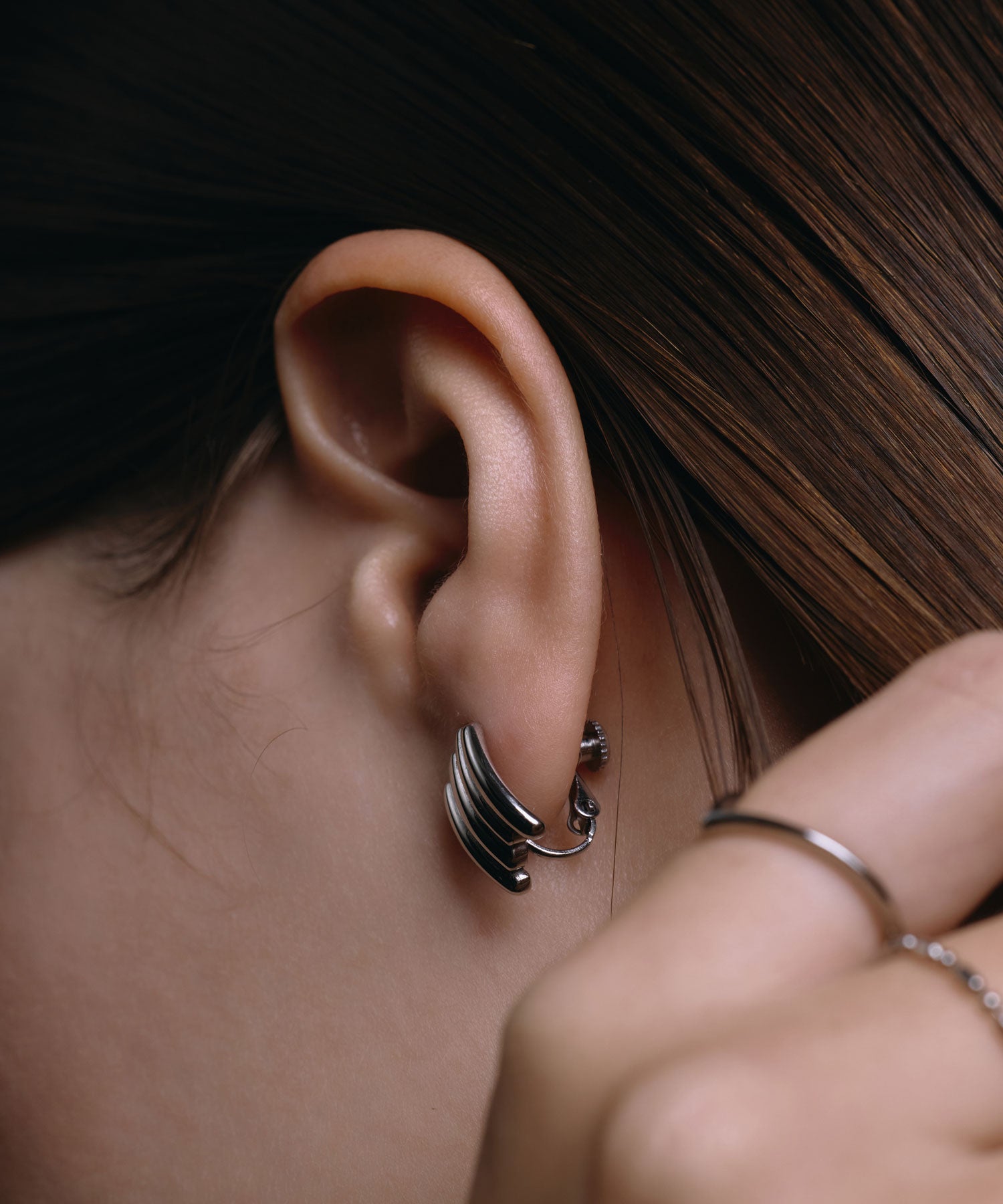 [シルバー]レイヤーラインイヤリング