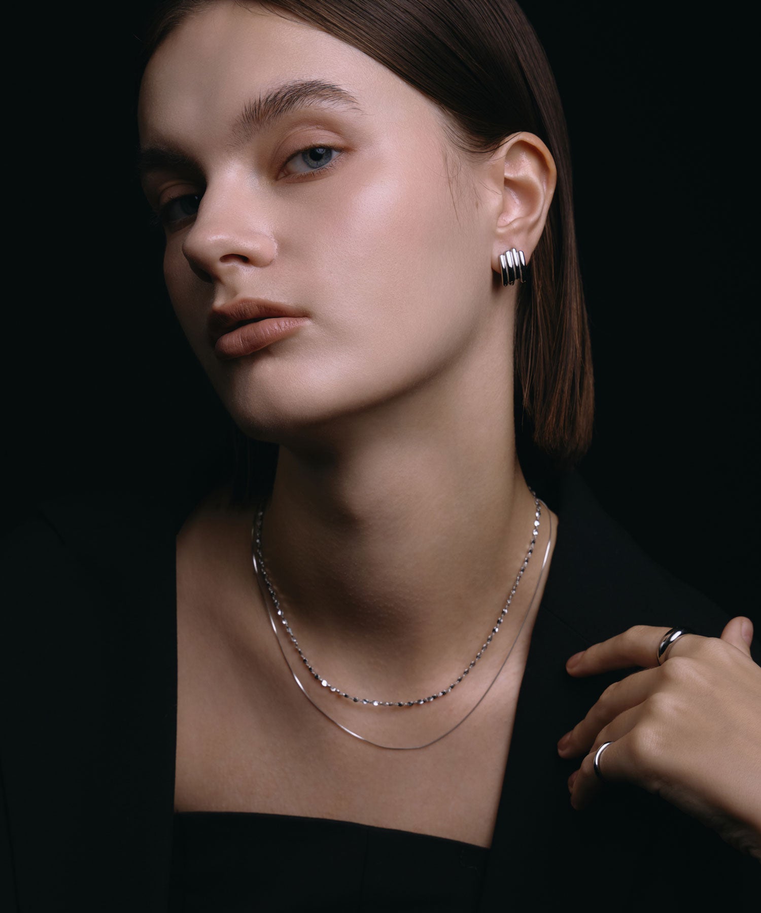 [シルバー]レイヤーラインイヤリング