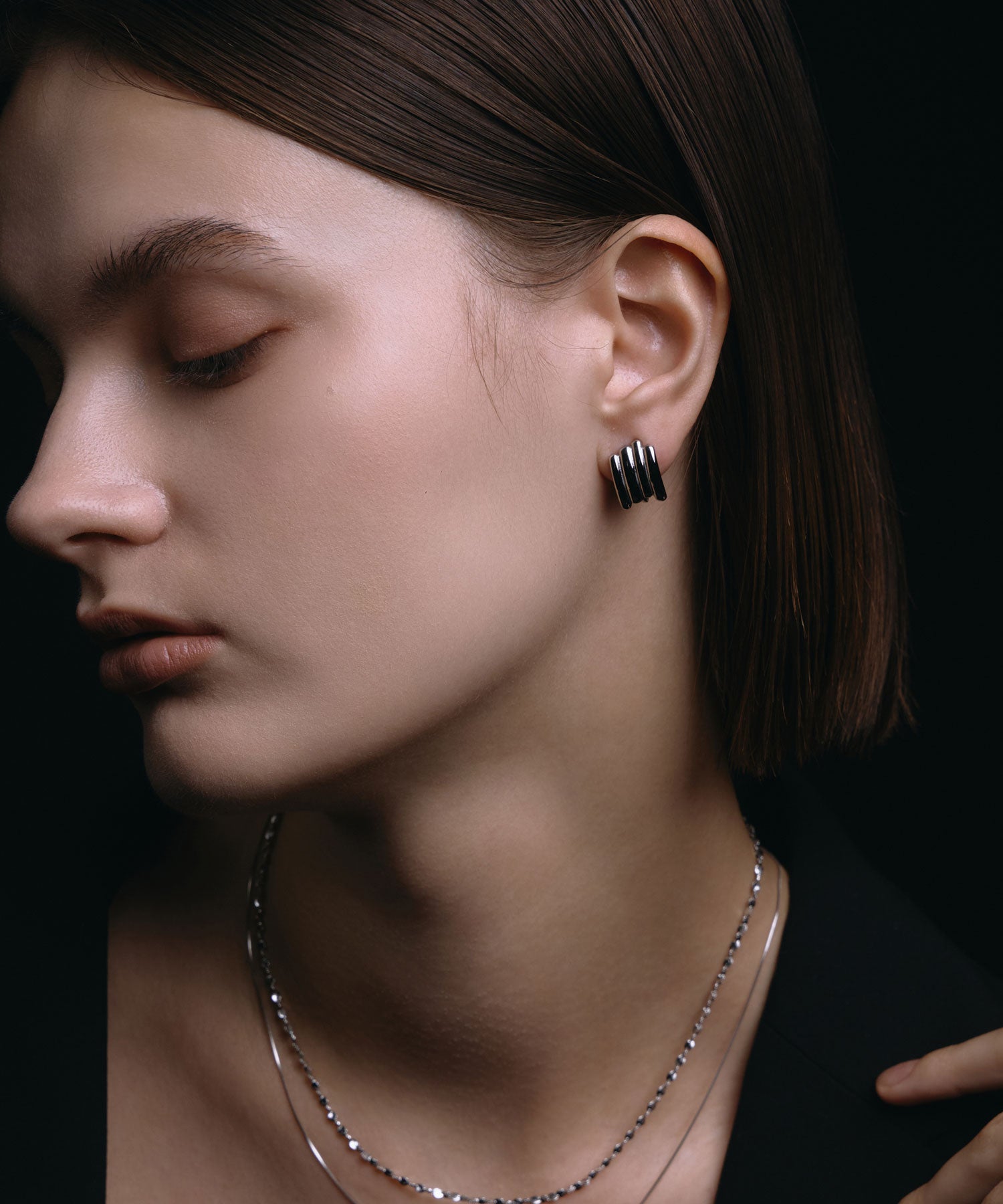 [シルバー]レイヤーラインイヤリング