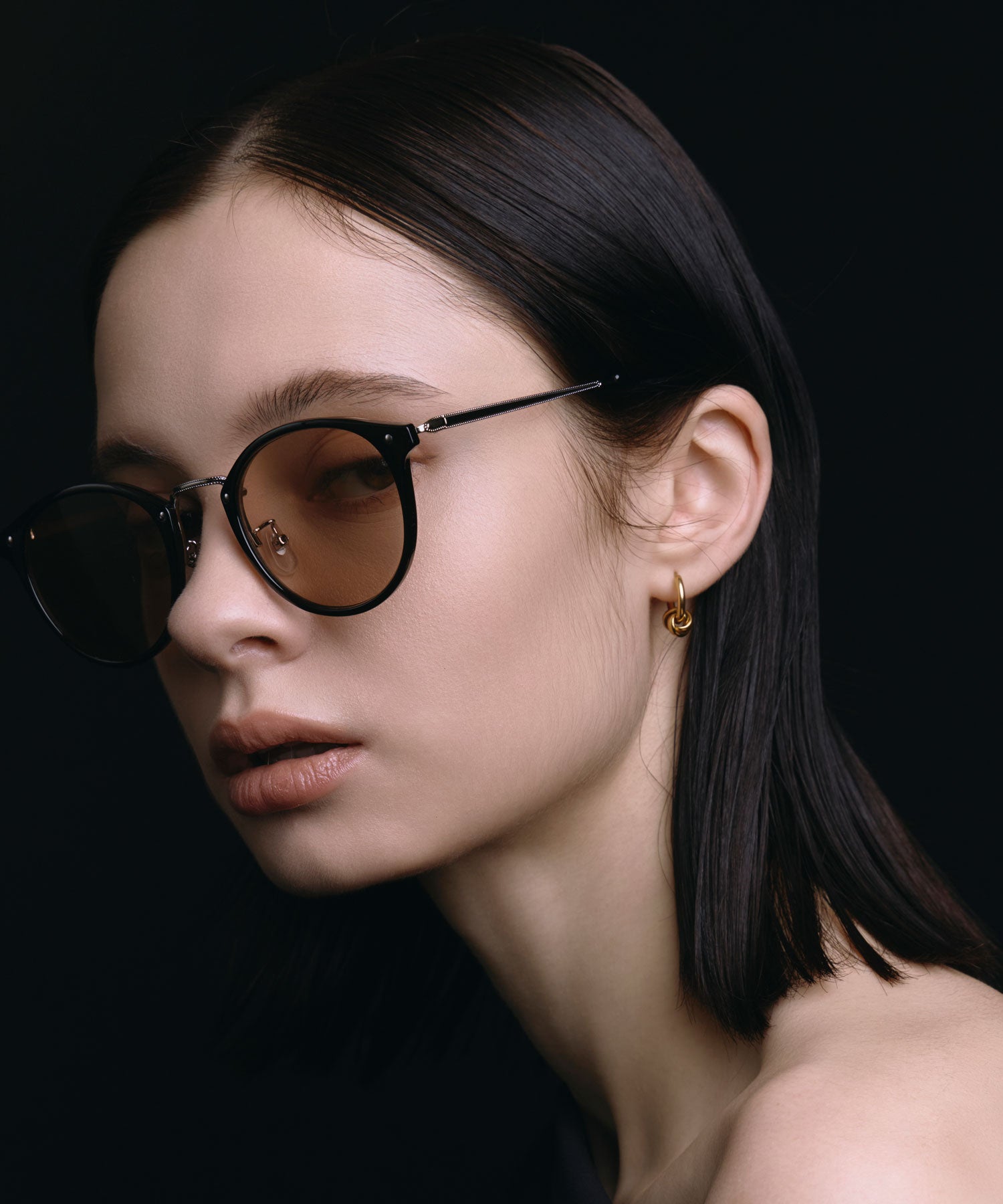 [ブラックxベージュ]メタルコンビボストンフレーム