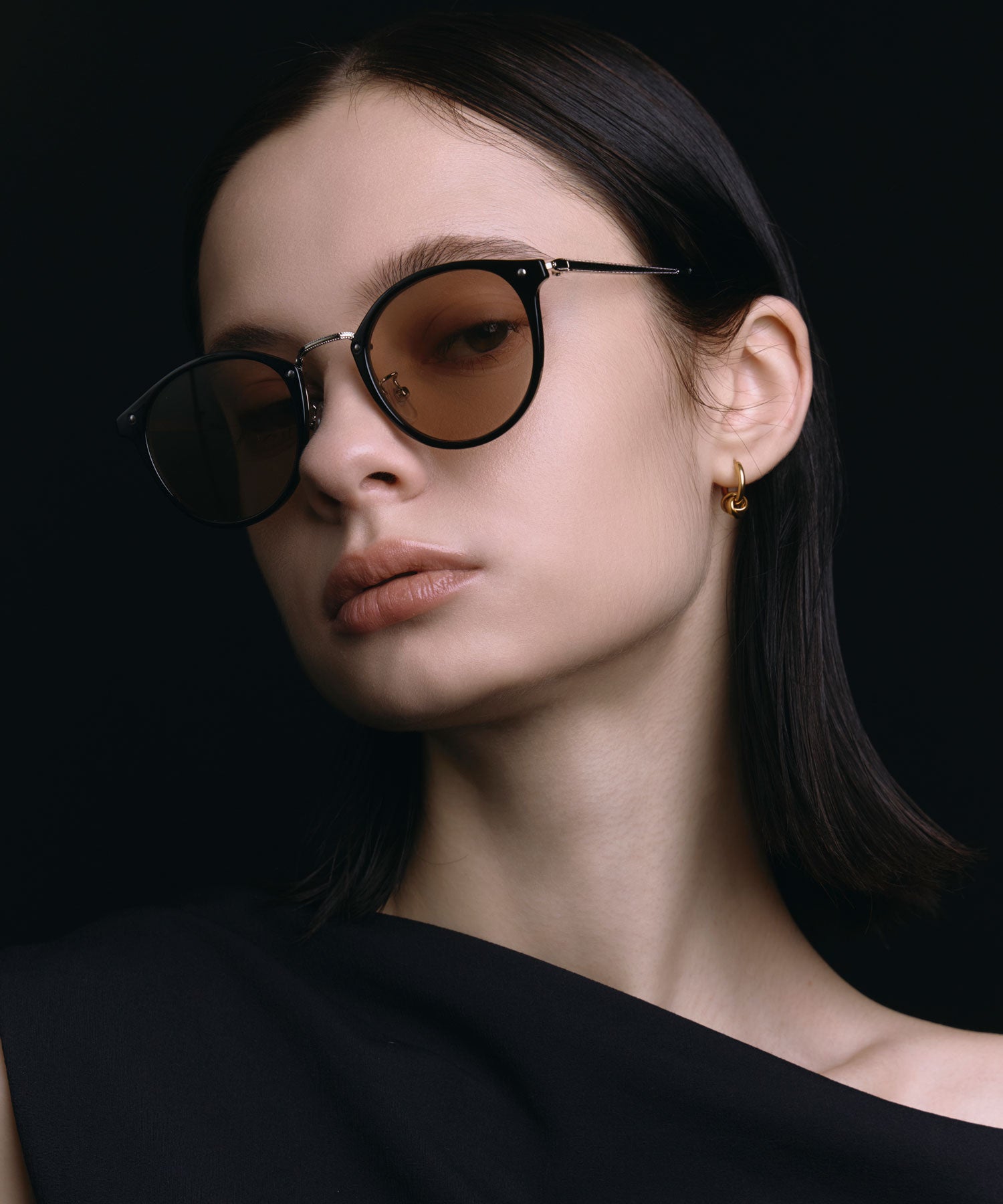 [ブラックxベージュ]メタルコンビボストンフレーム