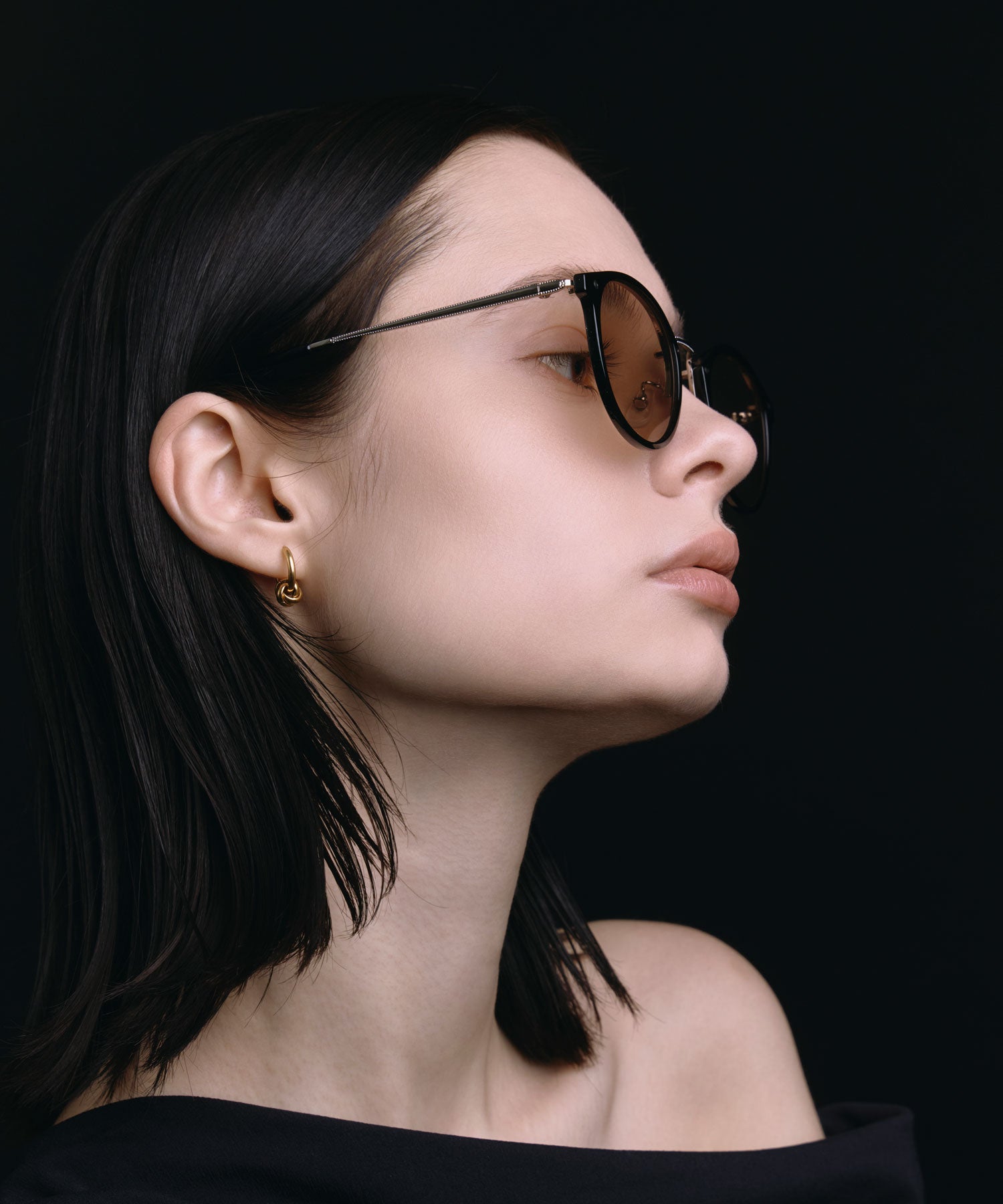 [ブラックxベージュ]メタルコンビボストンフレーム