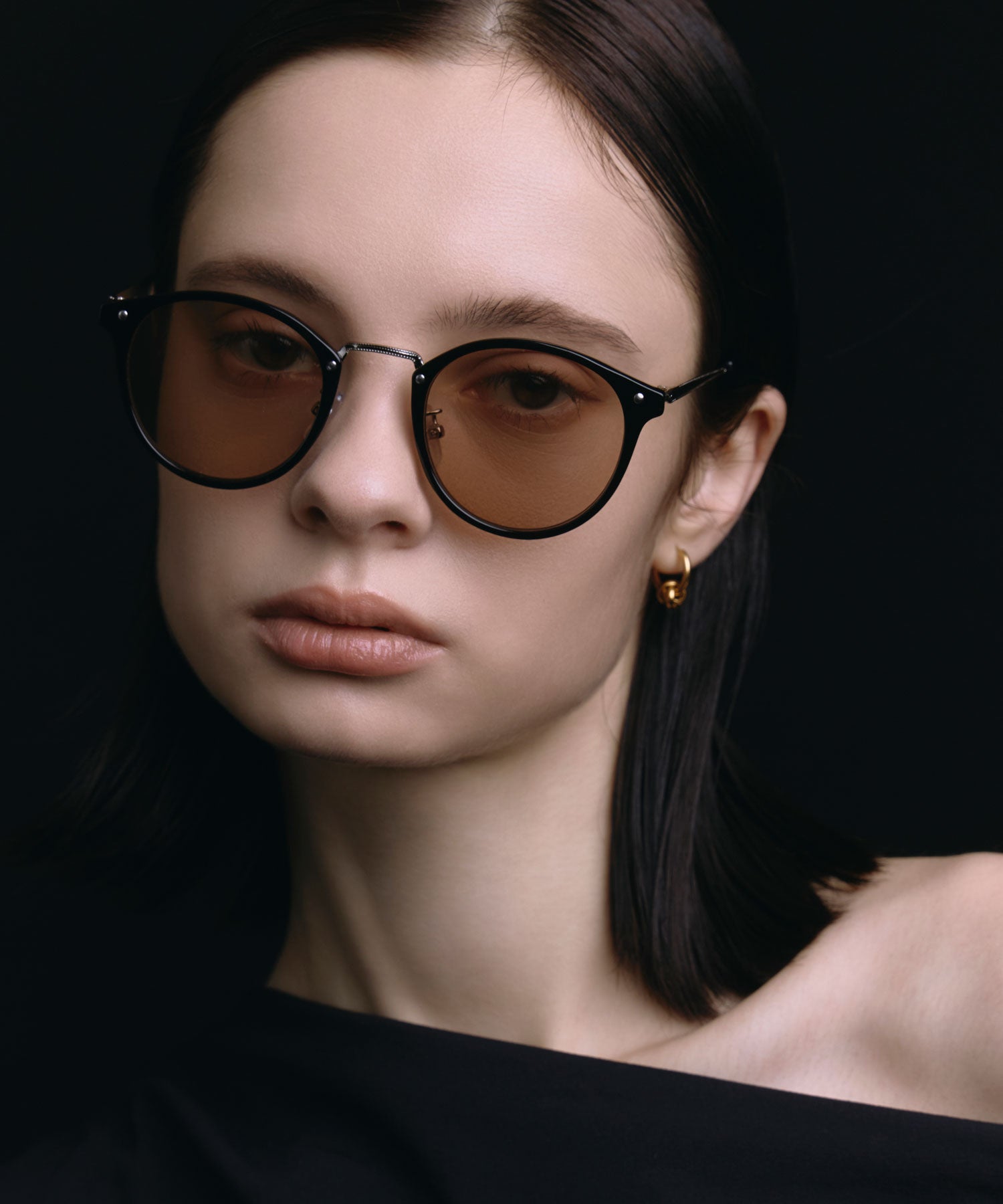 [ブラックxベージュ]メタルコンビボストンフレーム