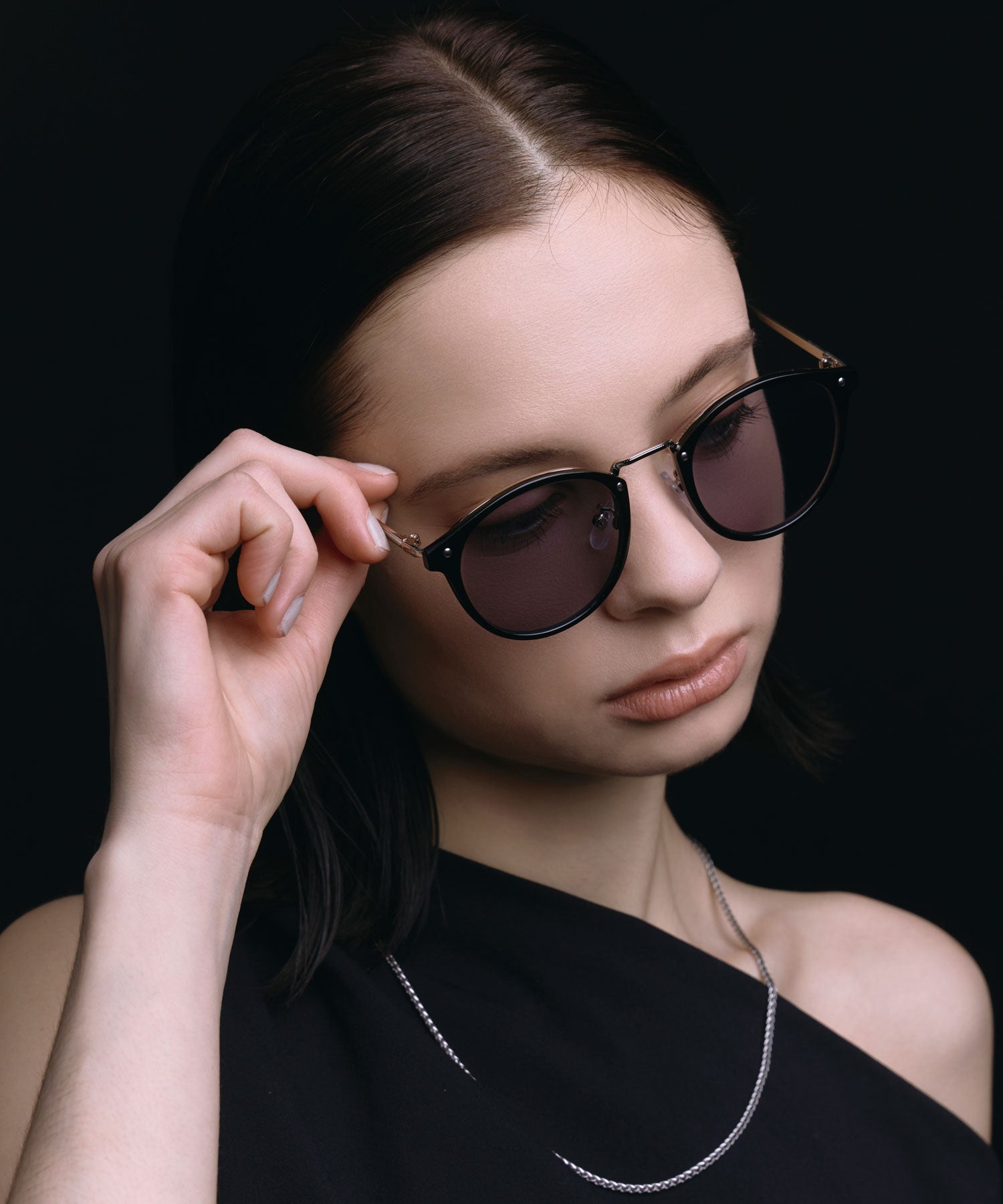 [ブラックxグレー]メタルコンビボストンフレーム