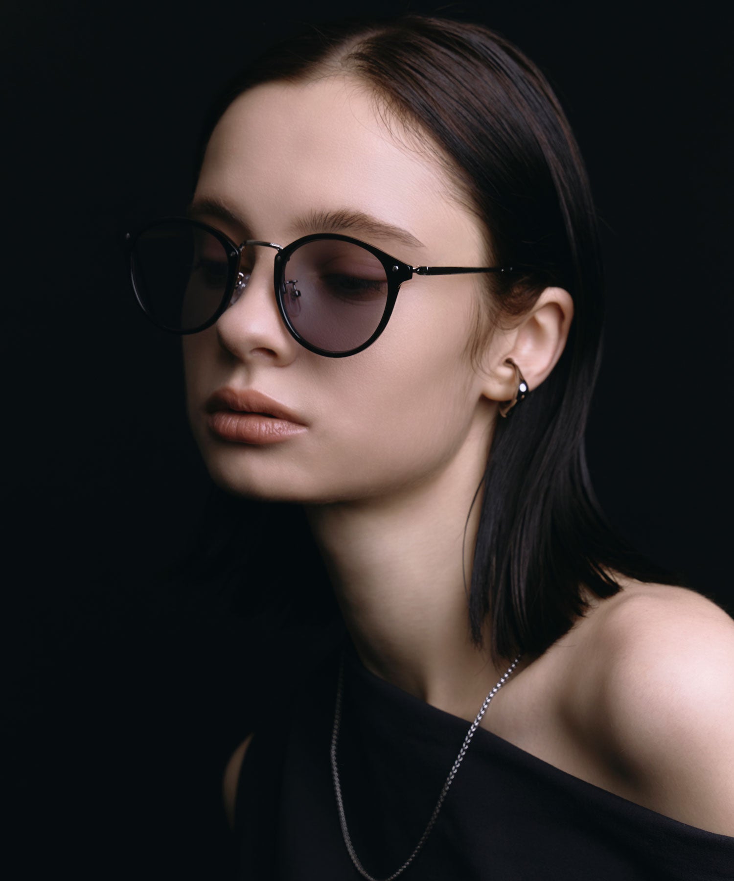 [ブラックxグレー]メタルコンビボストンフレーム