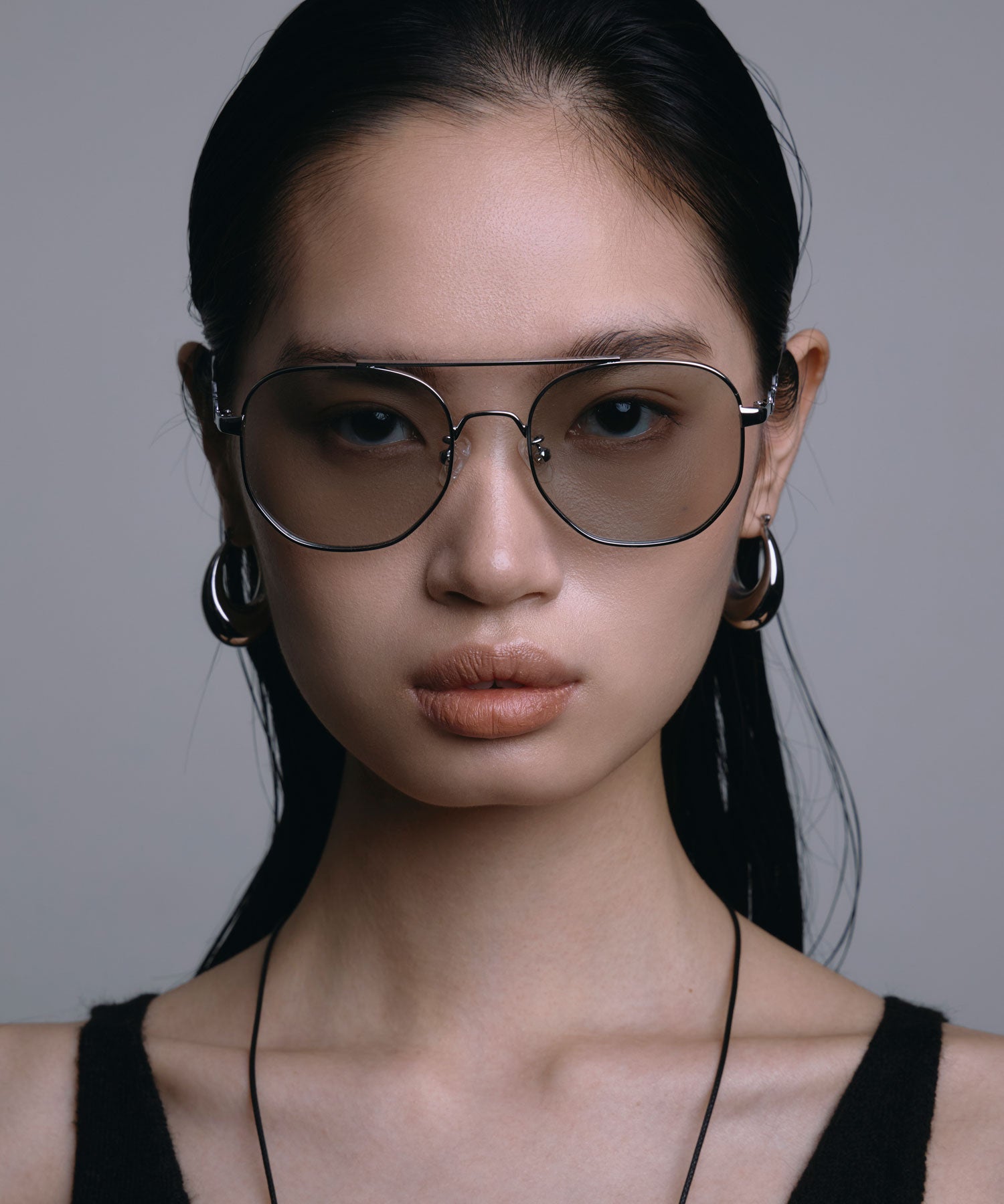 [グレー]メタルティアドロップアイウェア