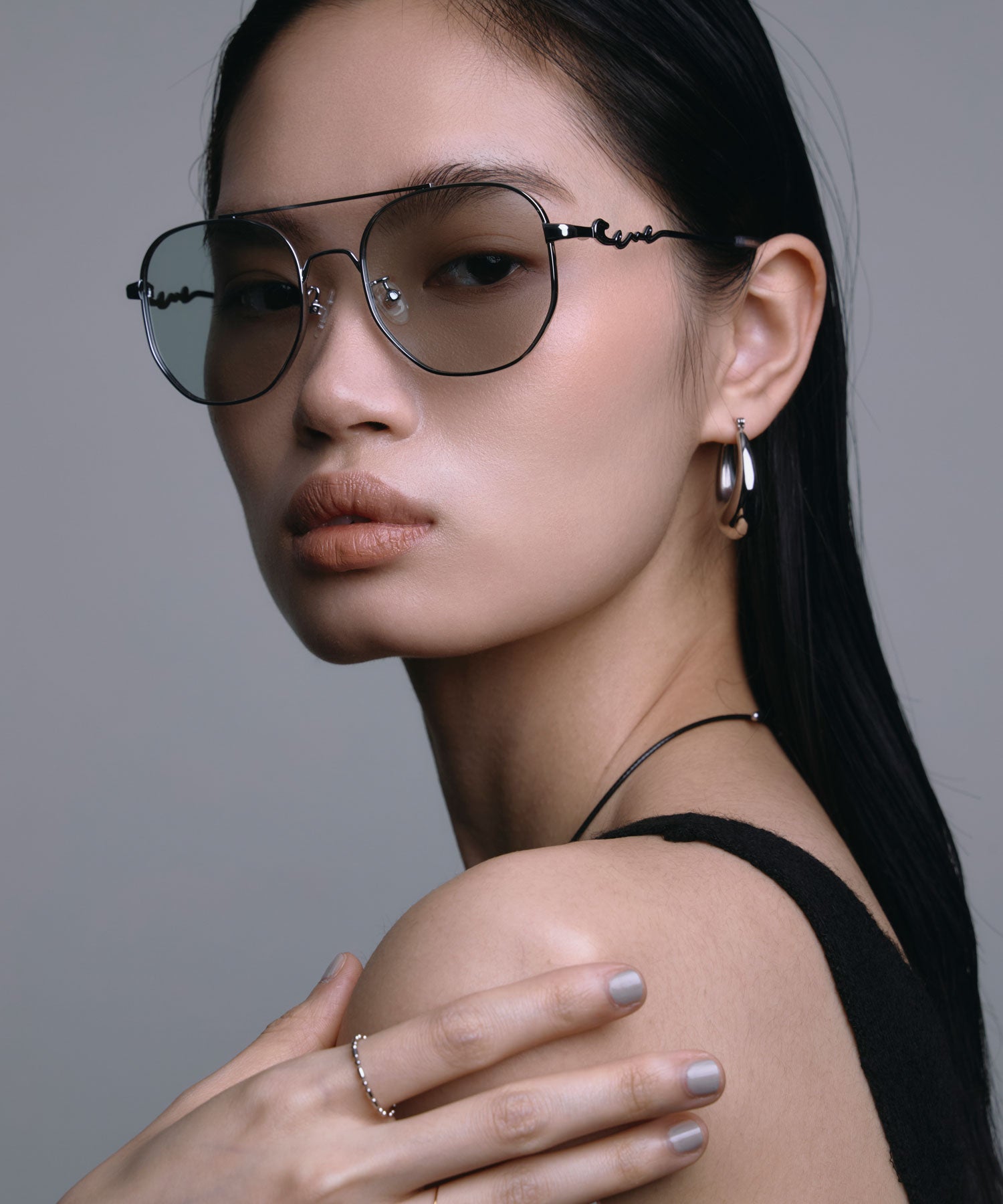 [グレー]メタルティアドロップアイウェア