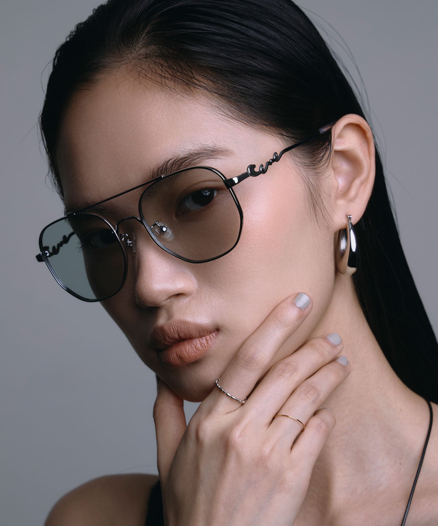 [グレー]メタルティアドロップアイウェア