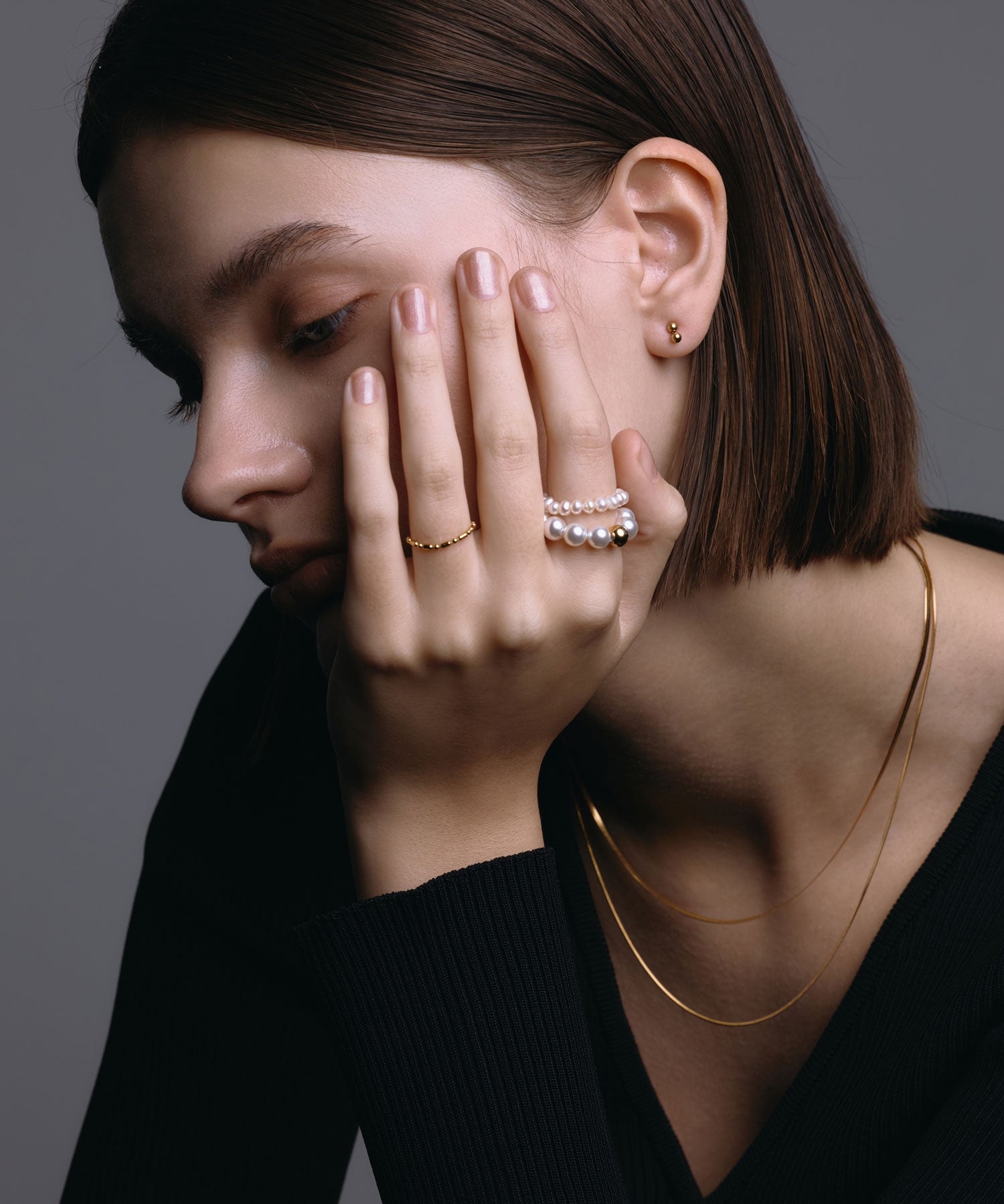 ゴールド]MIXボールチェーンリング