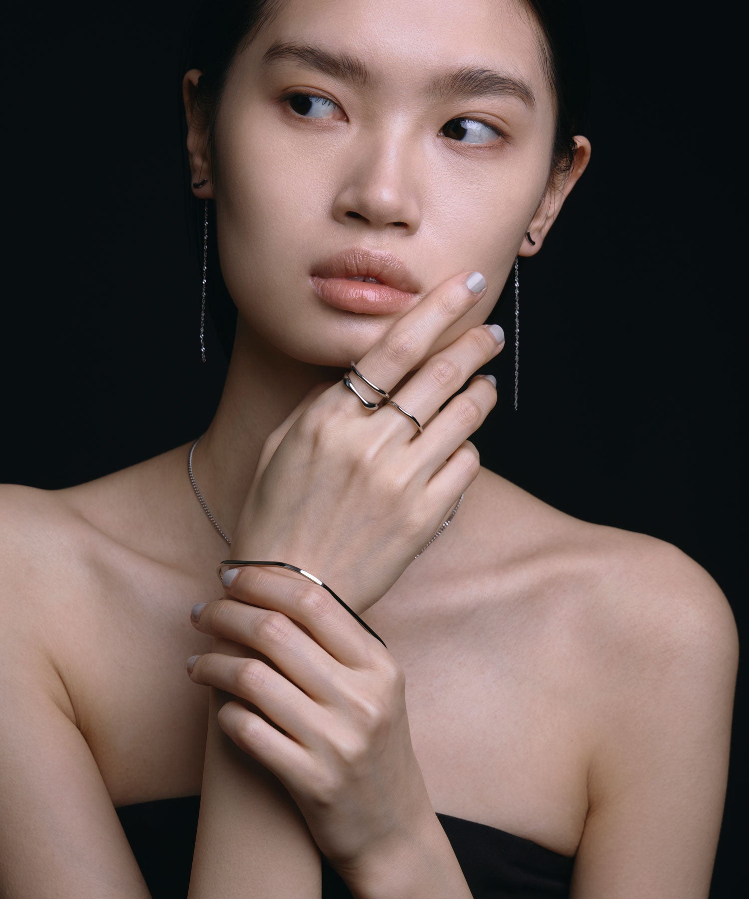 [シルバー]ムーンライトチェーンピアス