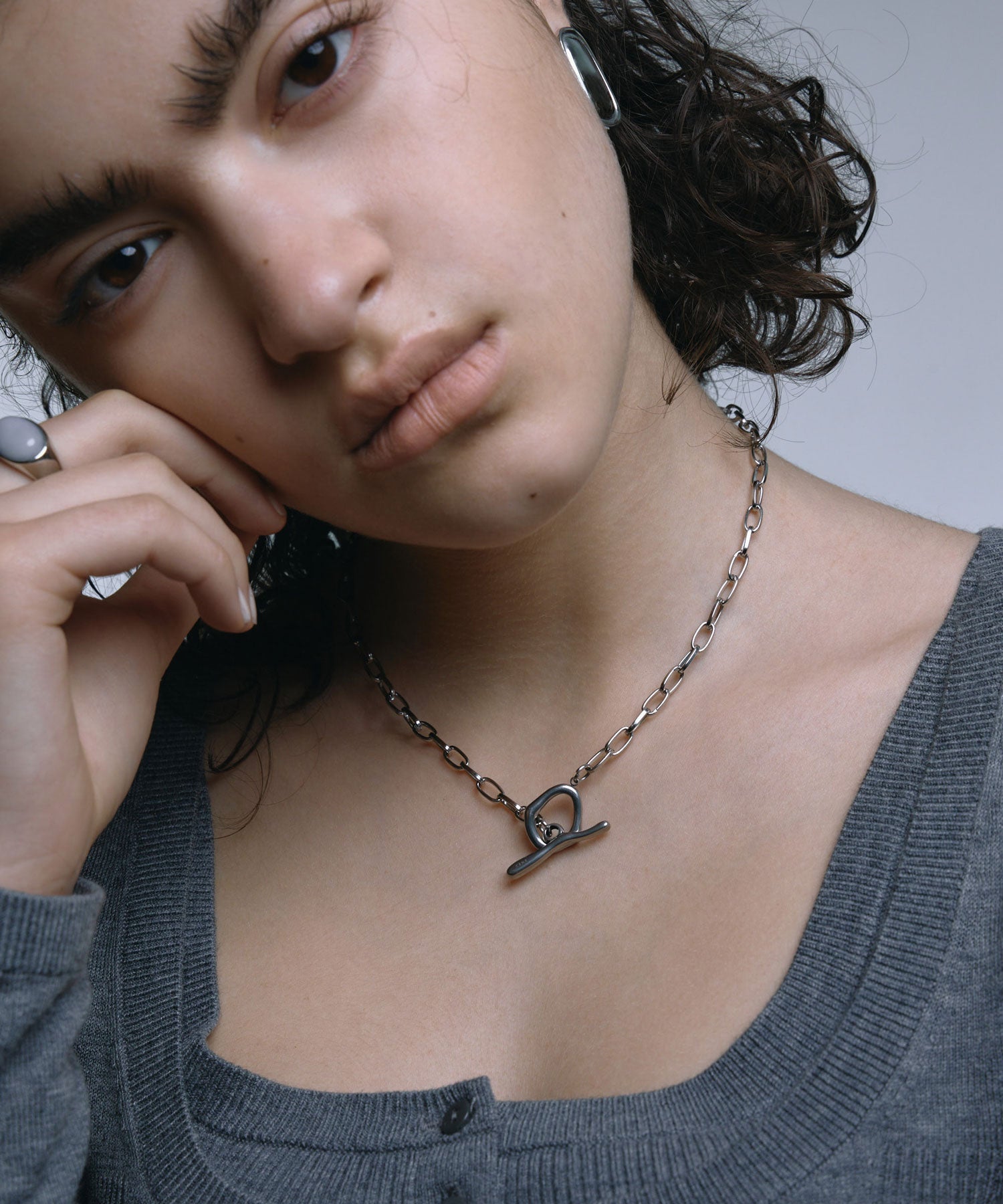 [シルバー]ニュアンスマンテルチェーンネックレス