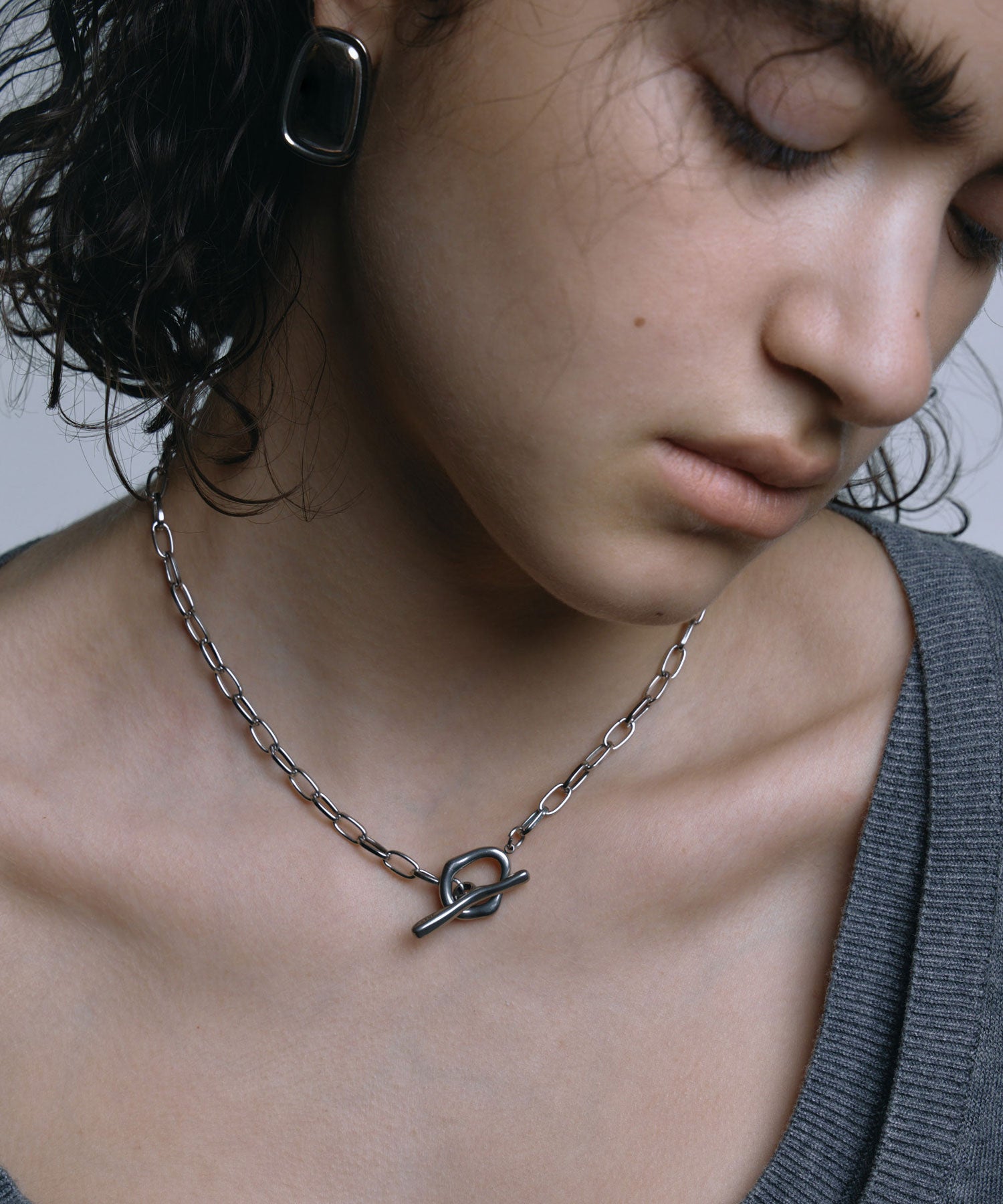 [シルバー]ニュアンスマンテルチェーンネックレス