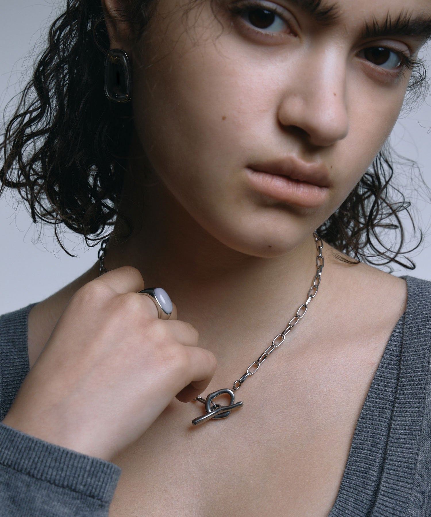 [シルバー]ニュアンスマンテルチェーンネックレス