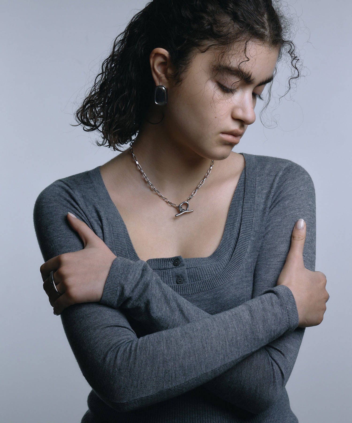 シルバー]ニュアンスマンテルチェーンネックレス