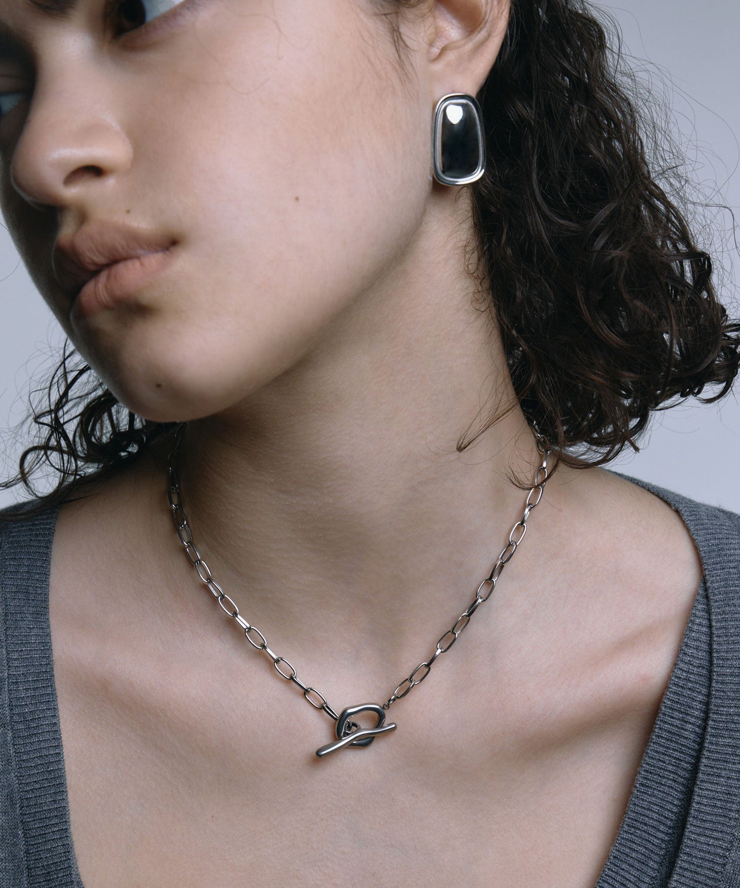 [シルバー]ニュアンスマンテルチェーンネックレス