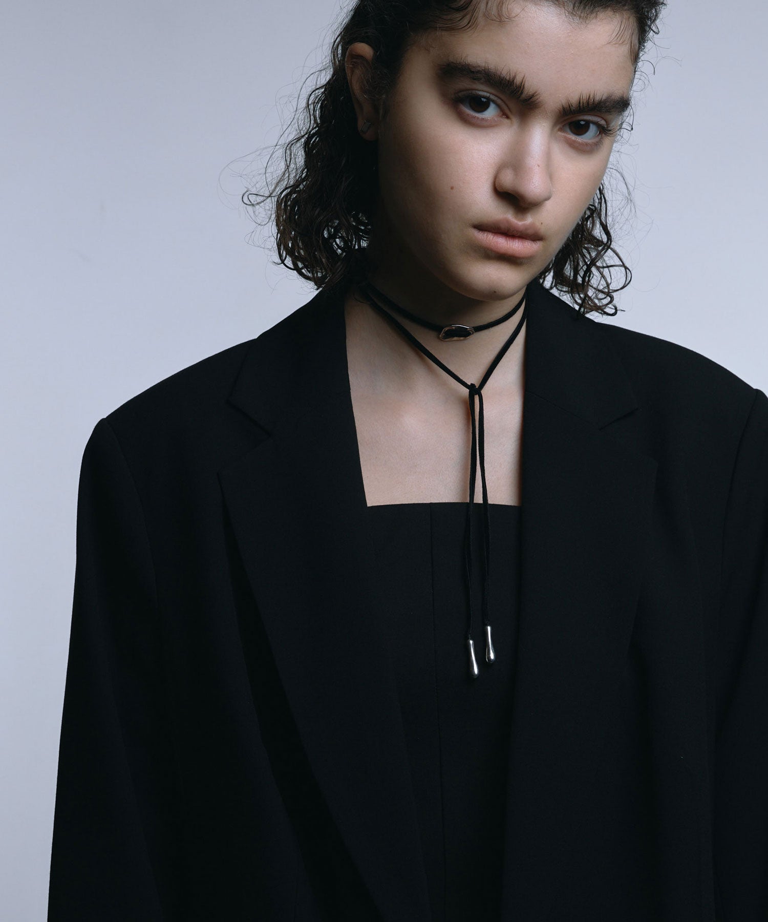 [シルバー]ニュアンスプレートロングチョーカー