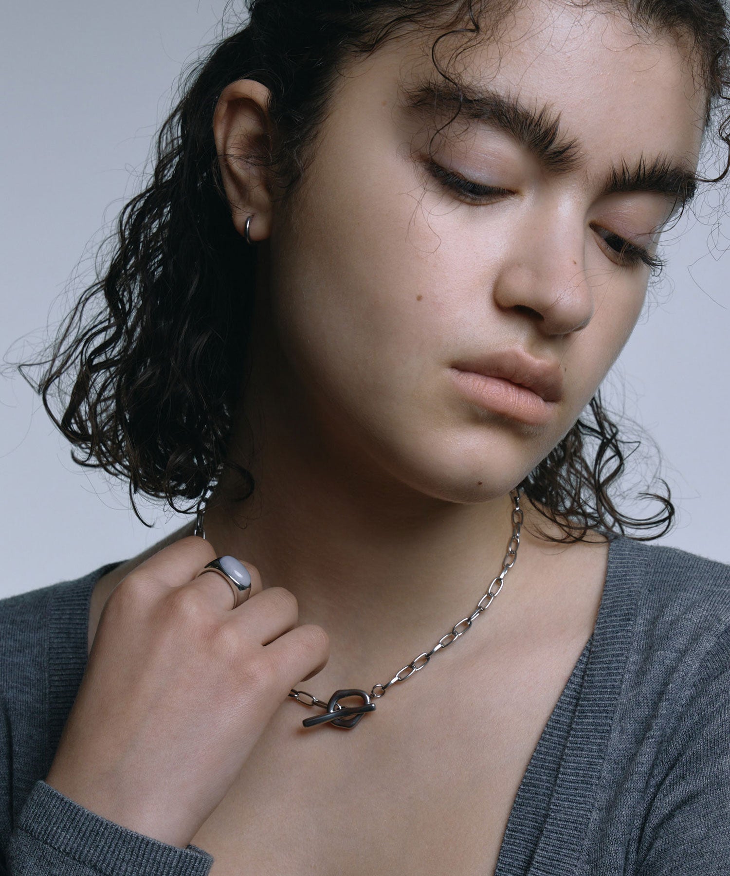 [Silver] One-touch loop earrings 12mm