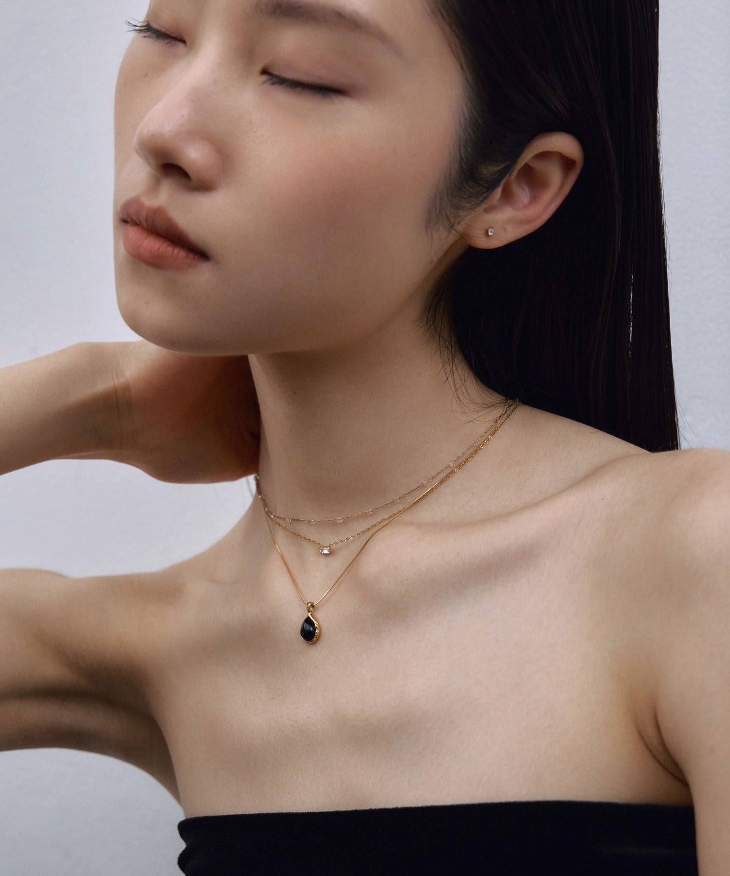 【展示会商品(9月下旬発送予定)】[ゴールド]プティートエッジストーンネックレス