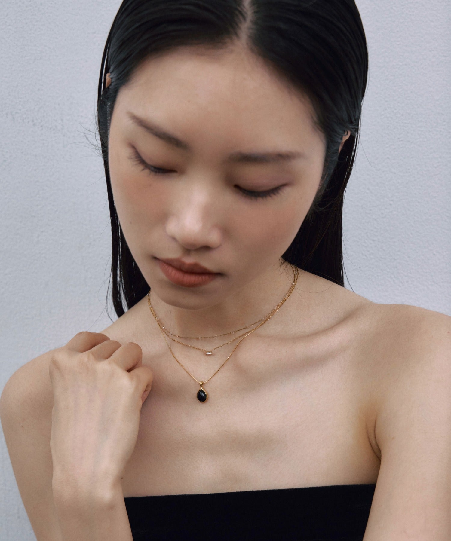 【展示会商品(9月下旬発送予定)】[ゴールド]ドロップストーンネックレス