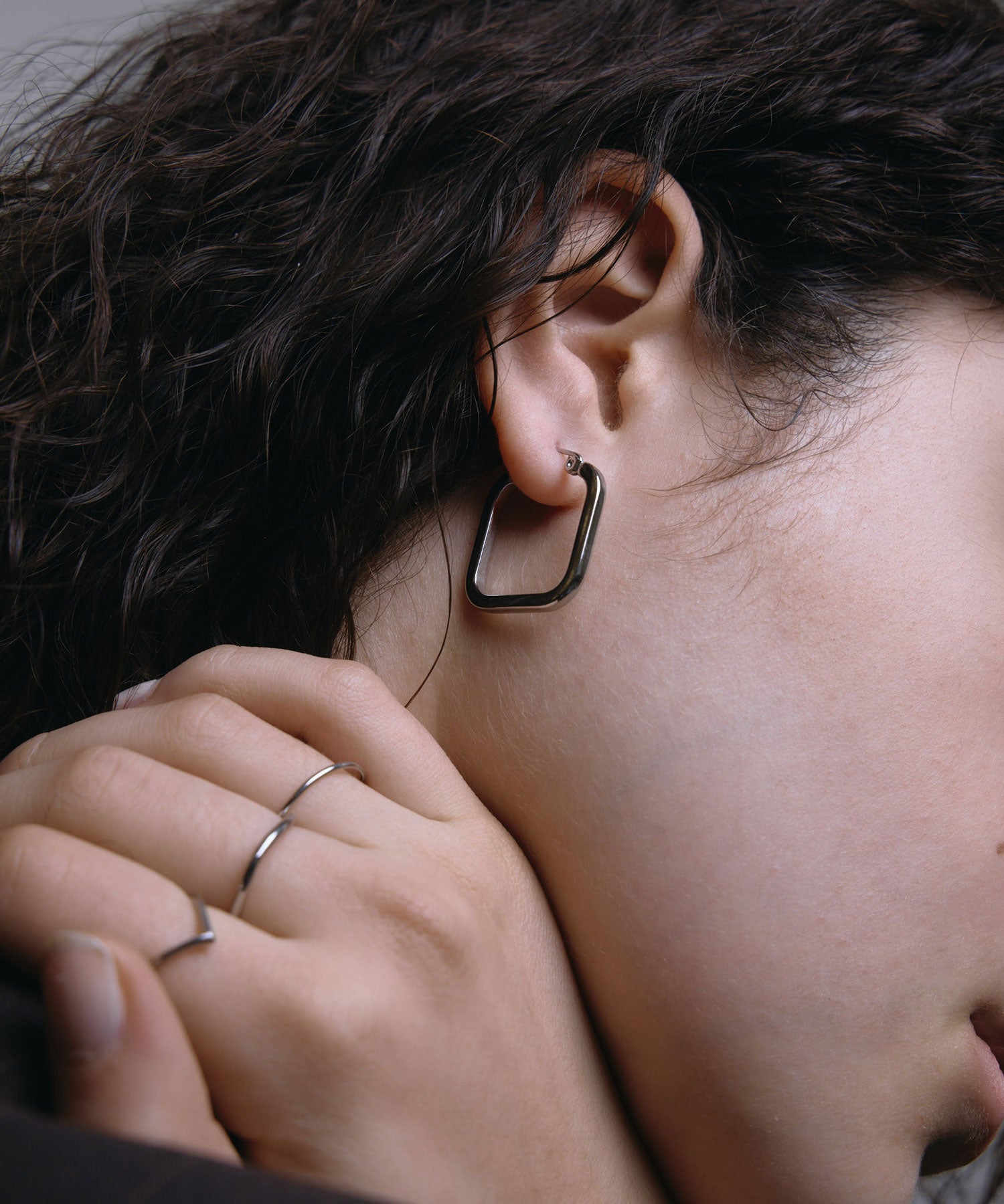 [銀色]四方形耳環