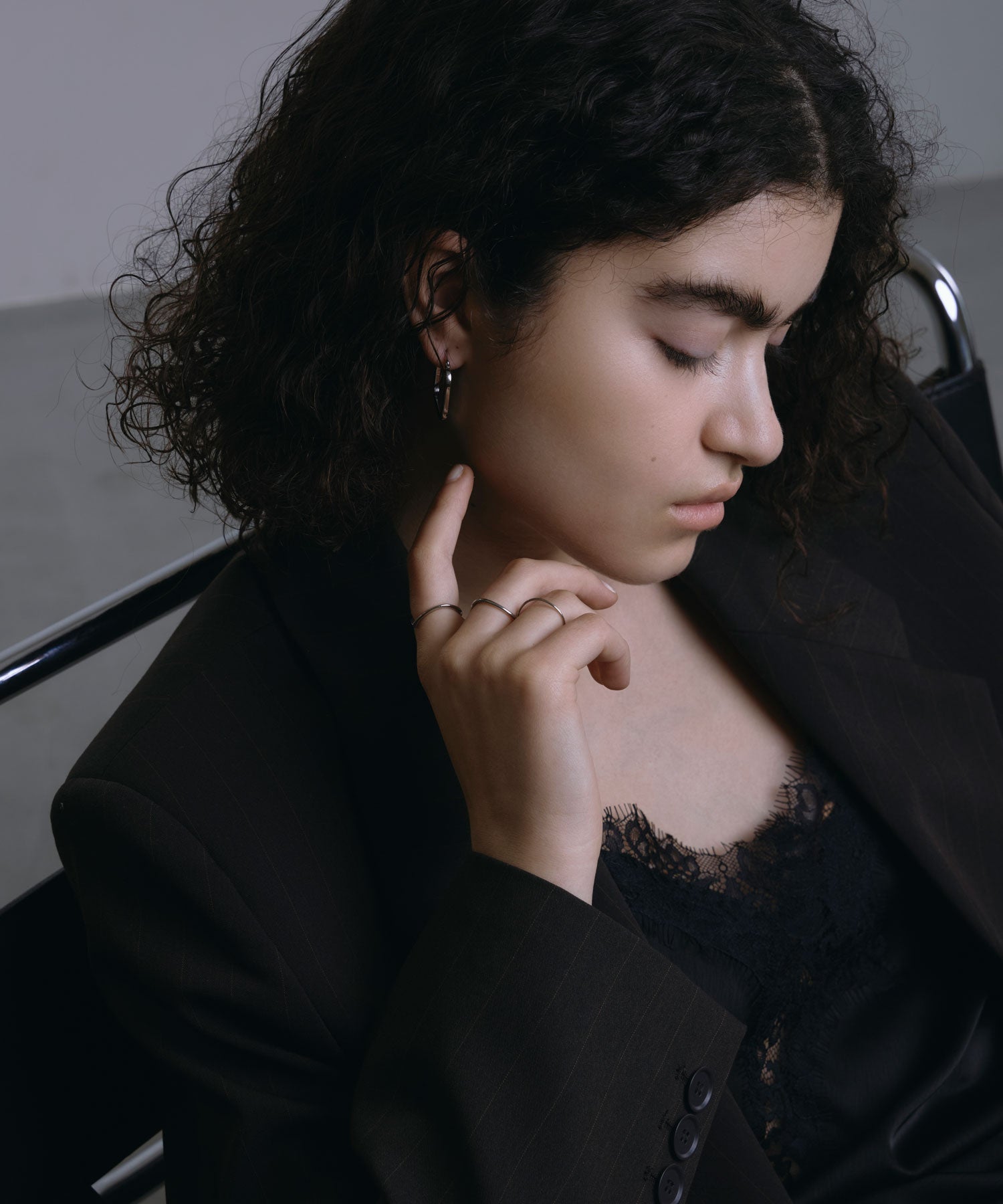 [銀色]四方形耳環