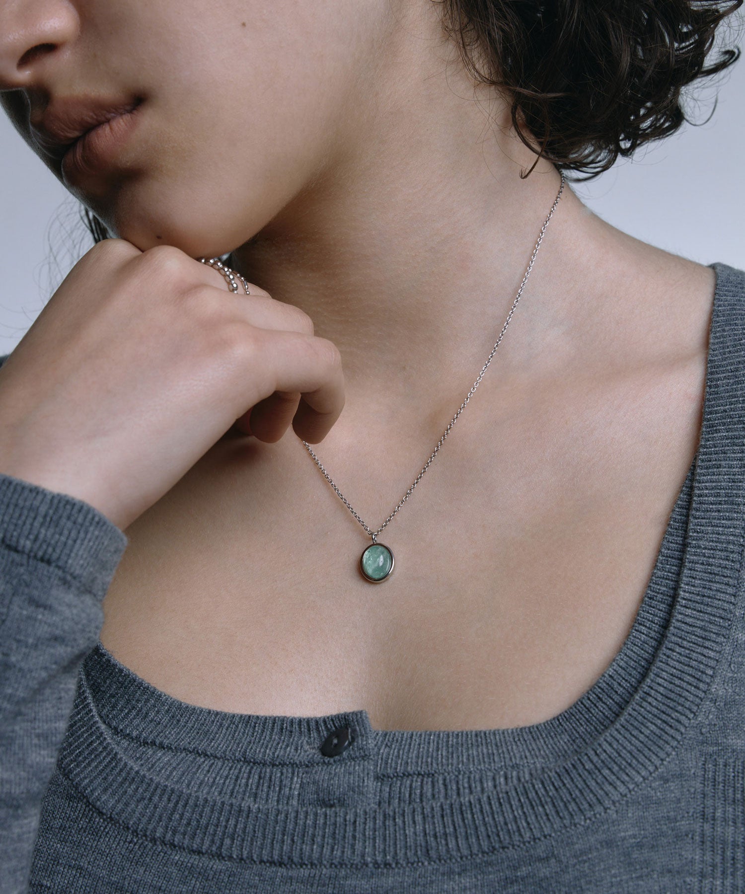 [ブルー]ラウンドストーンネックレス