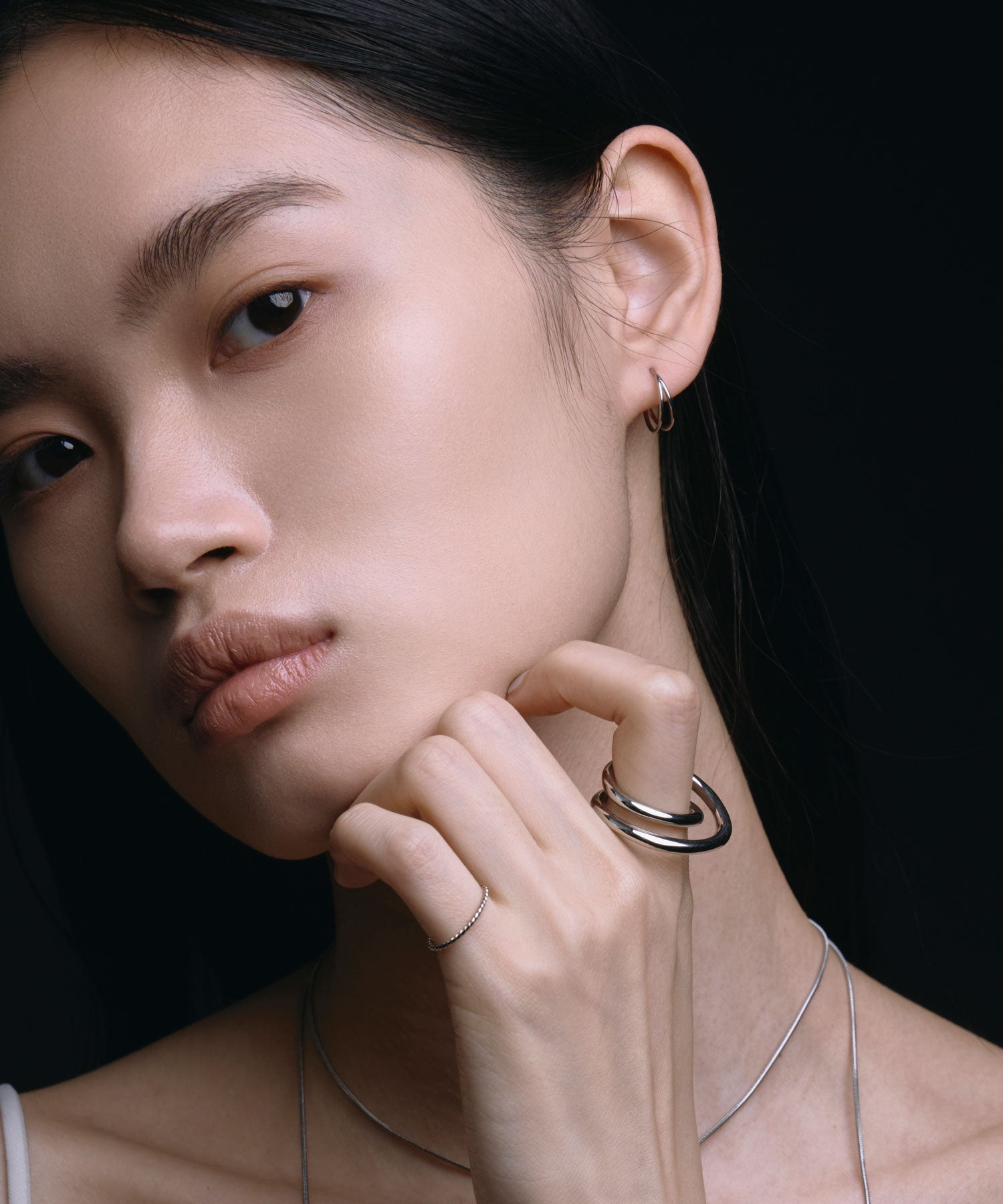 シルバー]シームレスダブルフープピアス