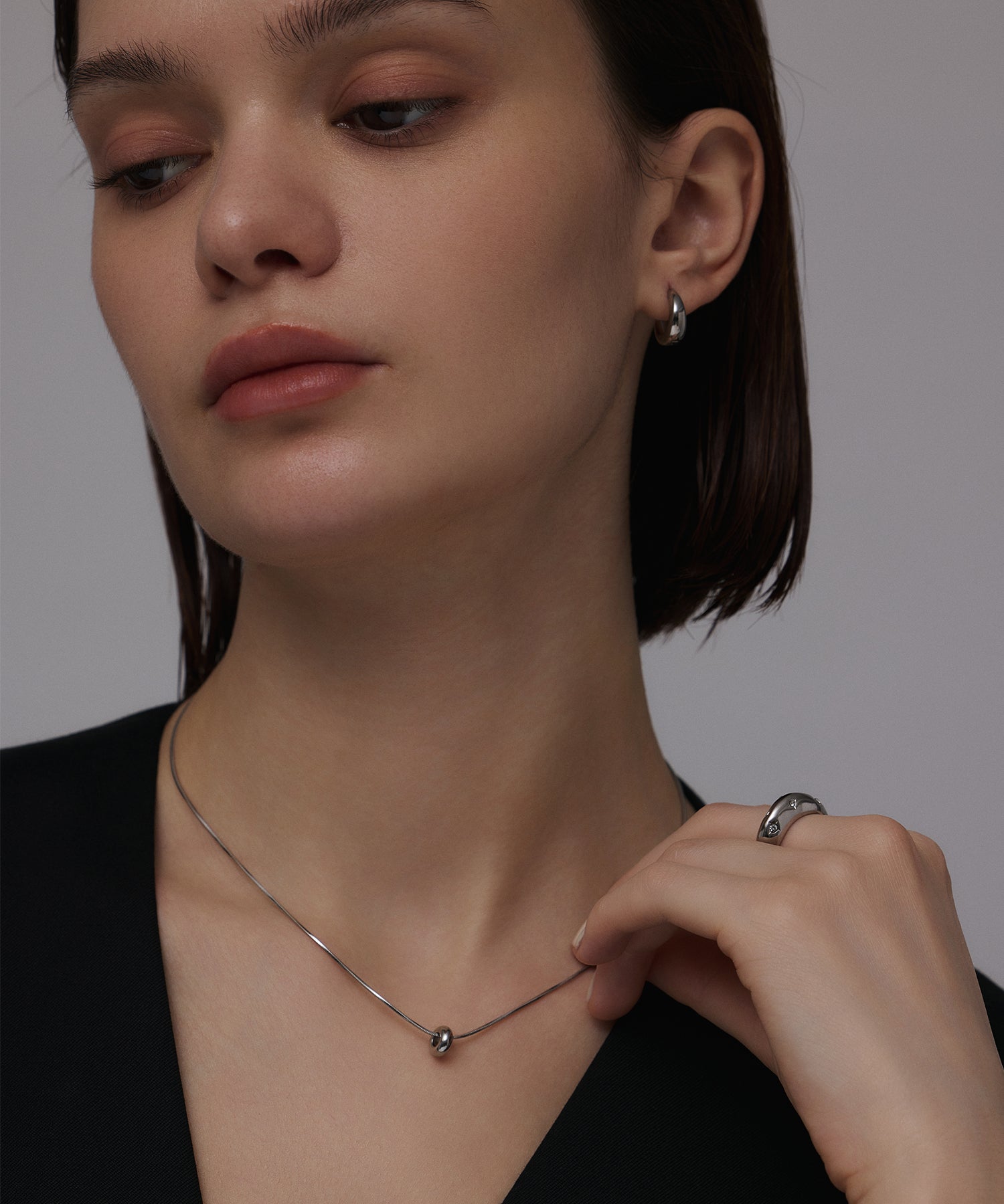 シルバー　ワントップスクエアネックレス　金属アレルギー対応　サージカルステンレス

