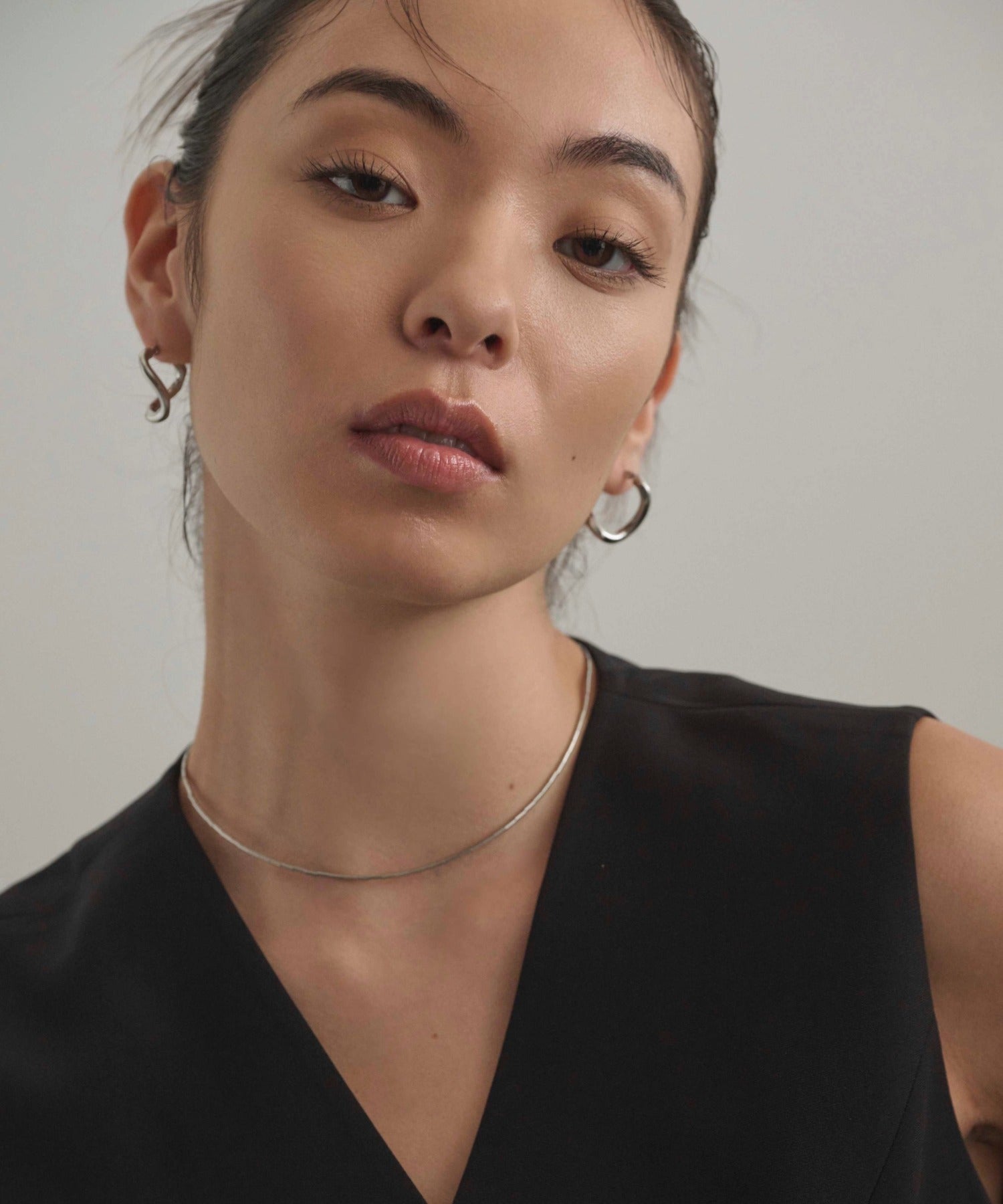 シルバー　パイプビーズネックレス　金属アレルギー対応　サージカルステンレス
